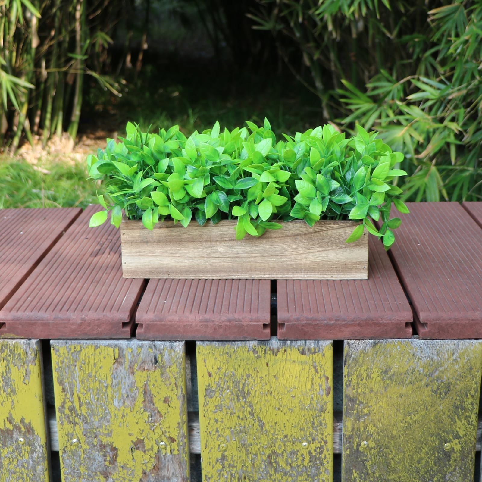 11 inch Artificial Boxwood Potted Fake Plants Rectangular Wooden Planter Box …