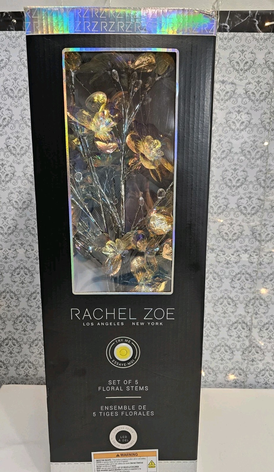 Rachel Zoe Decor Flower Set Of 5 With Led Floral Stems New In Box