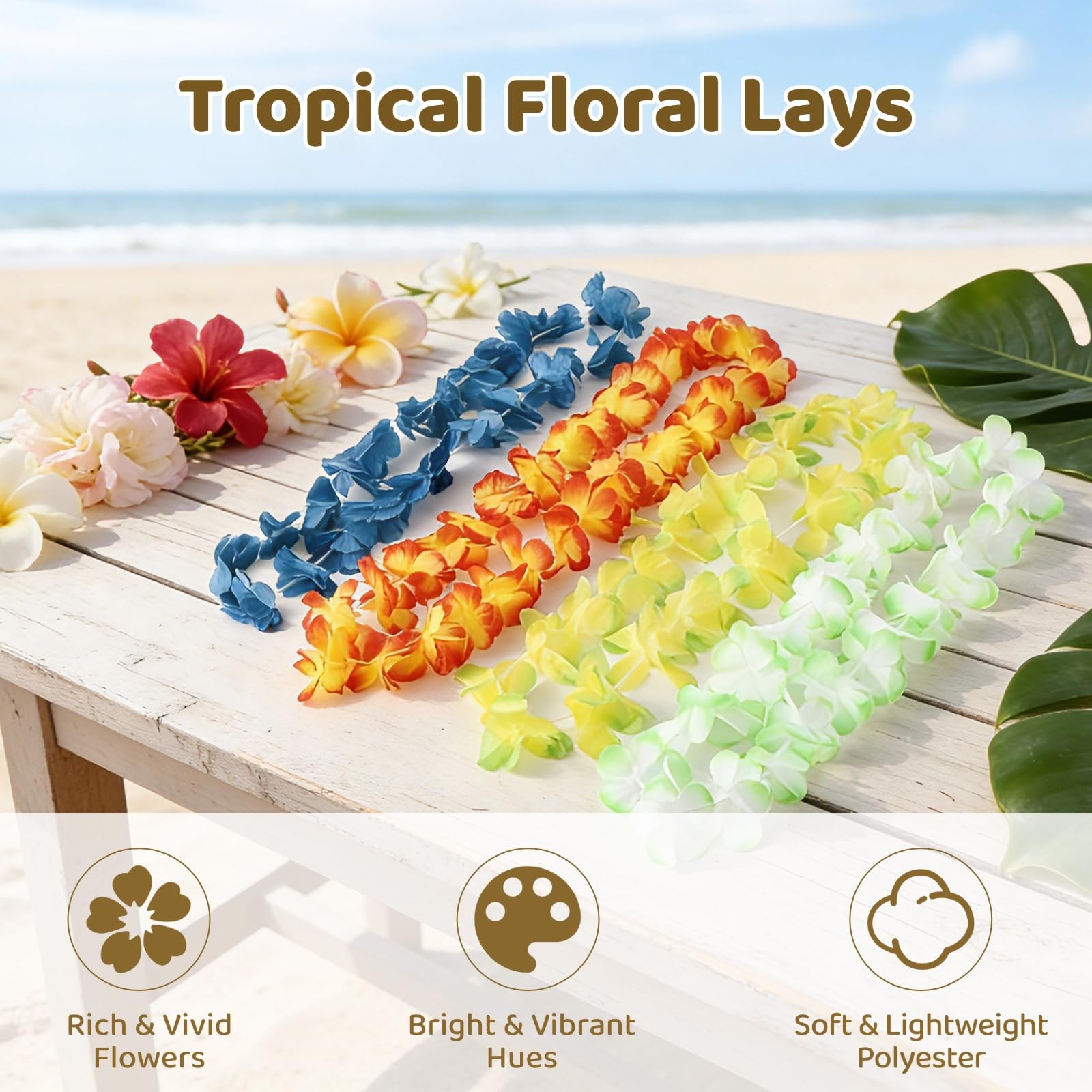 50 Pcs Hawaiian Leis, Tropical Flower Lays, Colorful Party Flower Necklaces, …