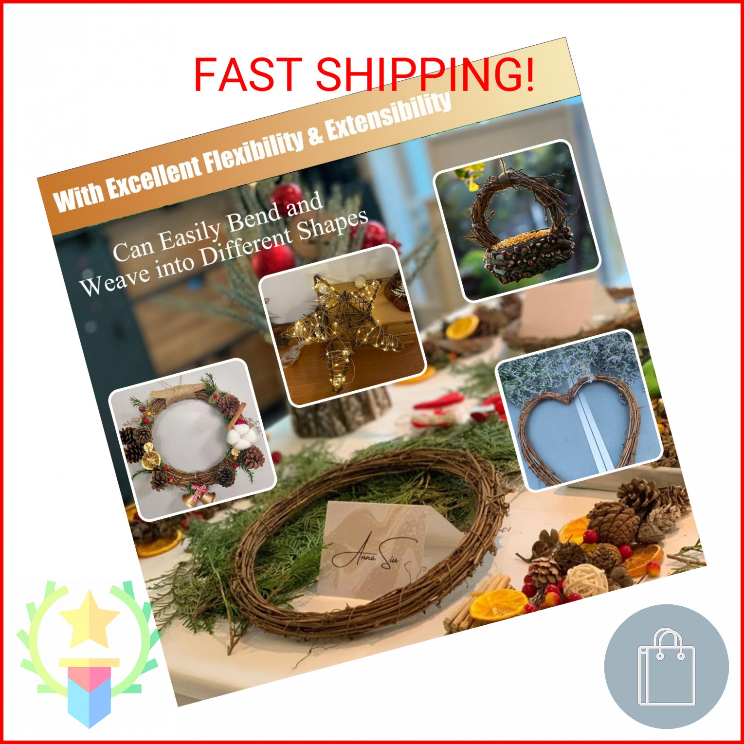 15 Feet Grapevine Garland DIY Crafts Natural Grapevine Twig Vines, 3 PCS Vines G