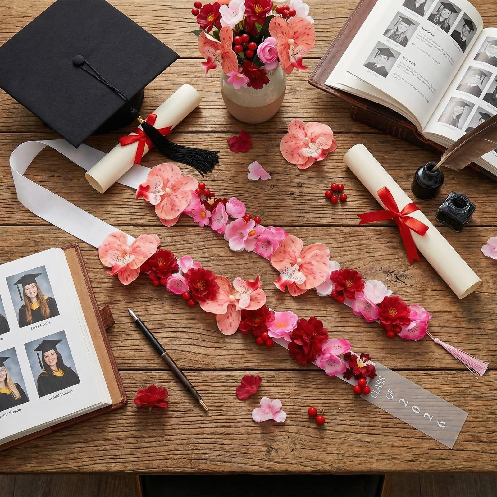1 Pcs Graduation Lei 2026 Artificial Graduation Candy Lei Ribbon Phalaenopsis…