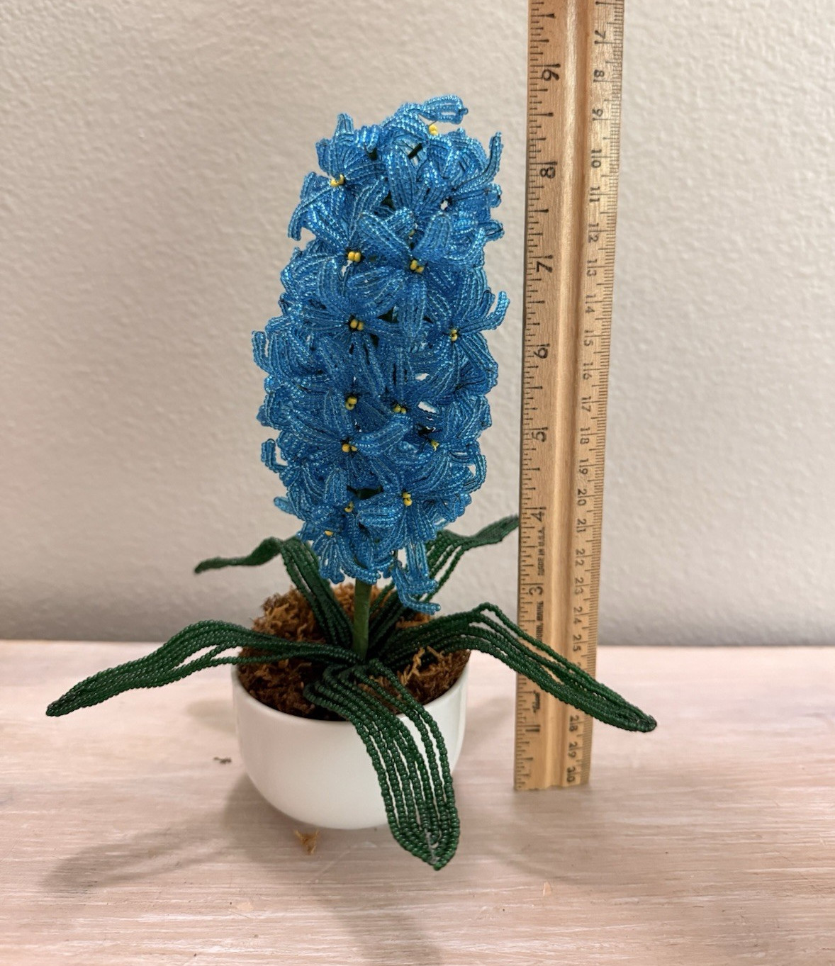 OMC Japan French Beaded Blue Hyacinth Arrangement in White Ceramic Pot 8 in