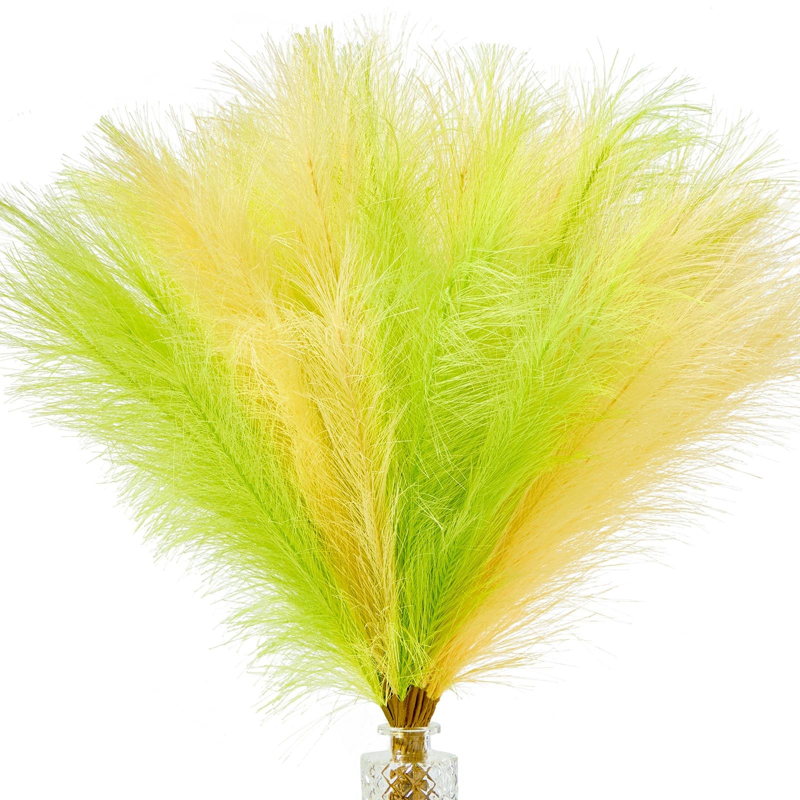 Pampas Grass 17in 𝟯𝟬𝙋𝙘𝙨, Yellow and Green Artificial Faux Fluffy Pampas …