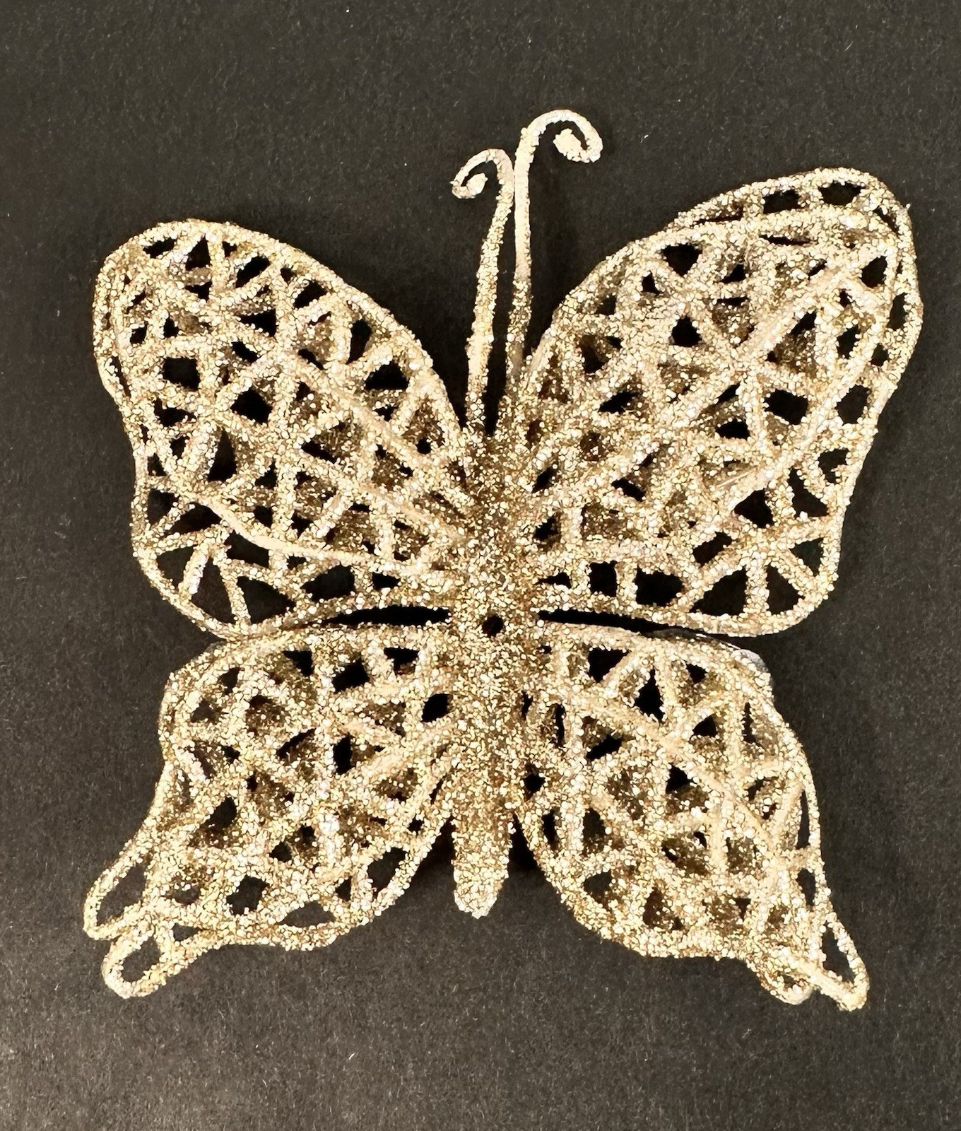 18 Champagne Tinted Glitter Christmas Accents Poinsettias Butterflies & Clips