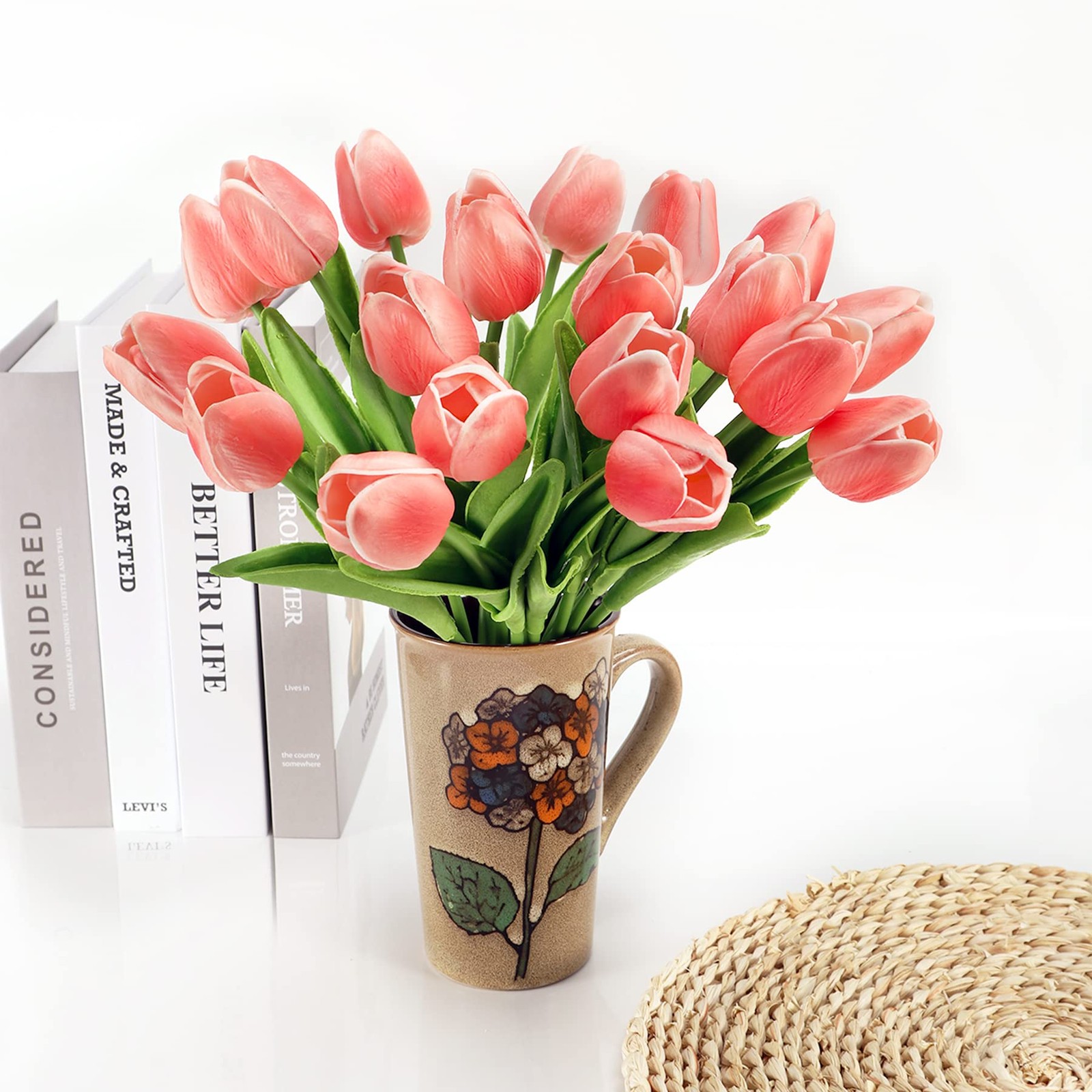 Artificial Flowers 14″ Tall Real Touch Tulips – Home Decor, Wedding Bouquet
