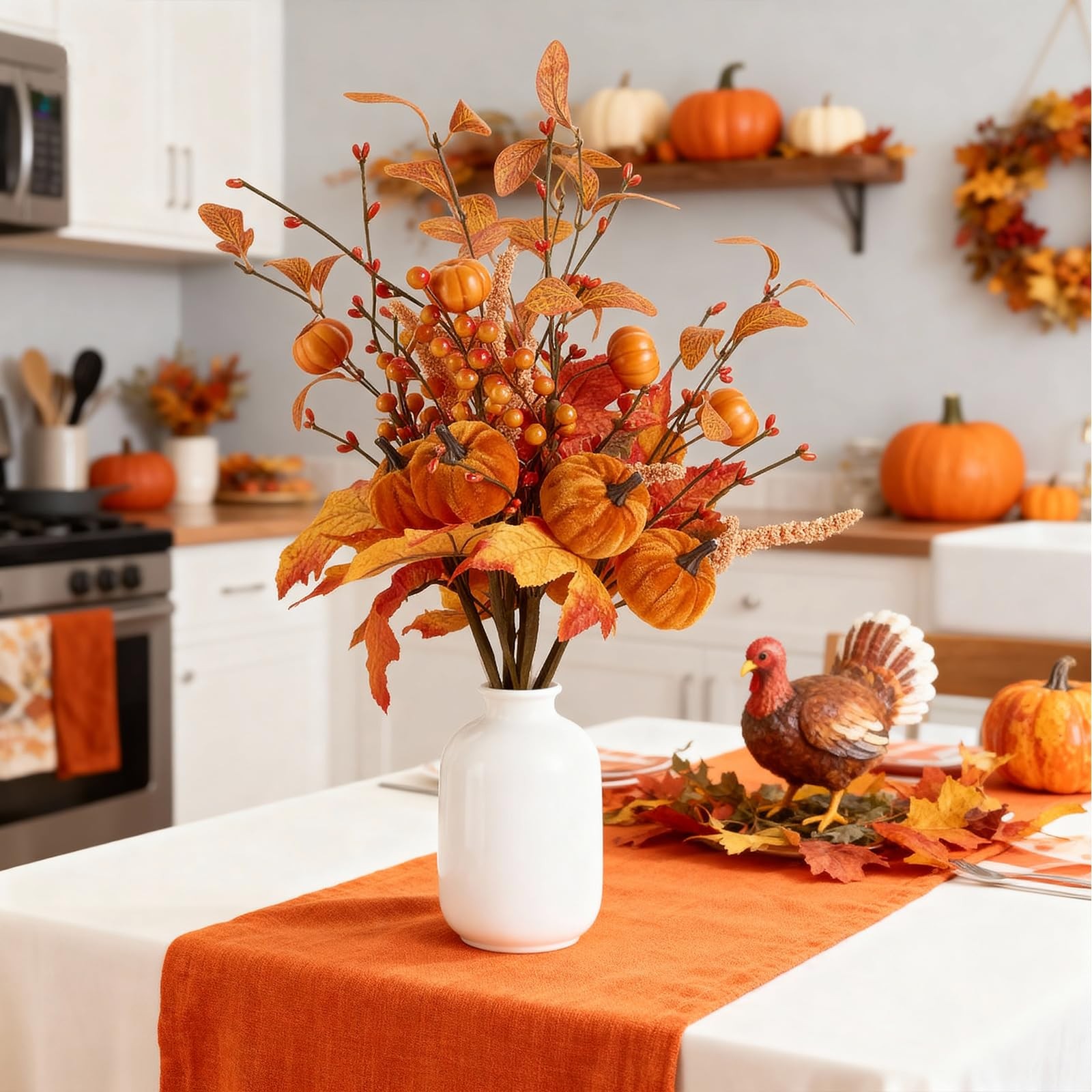 4PCS Artificial Autumn Pumpkin Berry Flower Maple Plant Stems Picks Farmhouse…