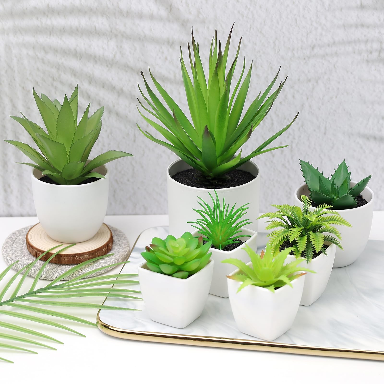 7 Pack Small Fake Plants Artificial Succulent White Pots Greenery Modern