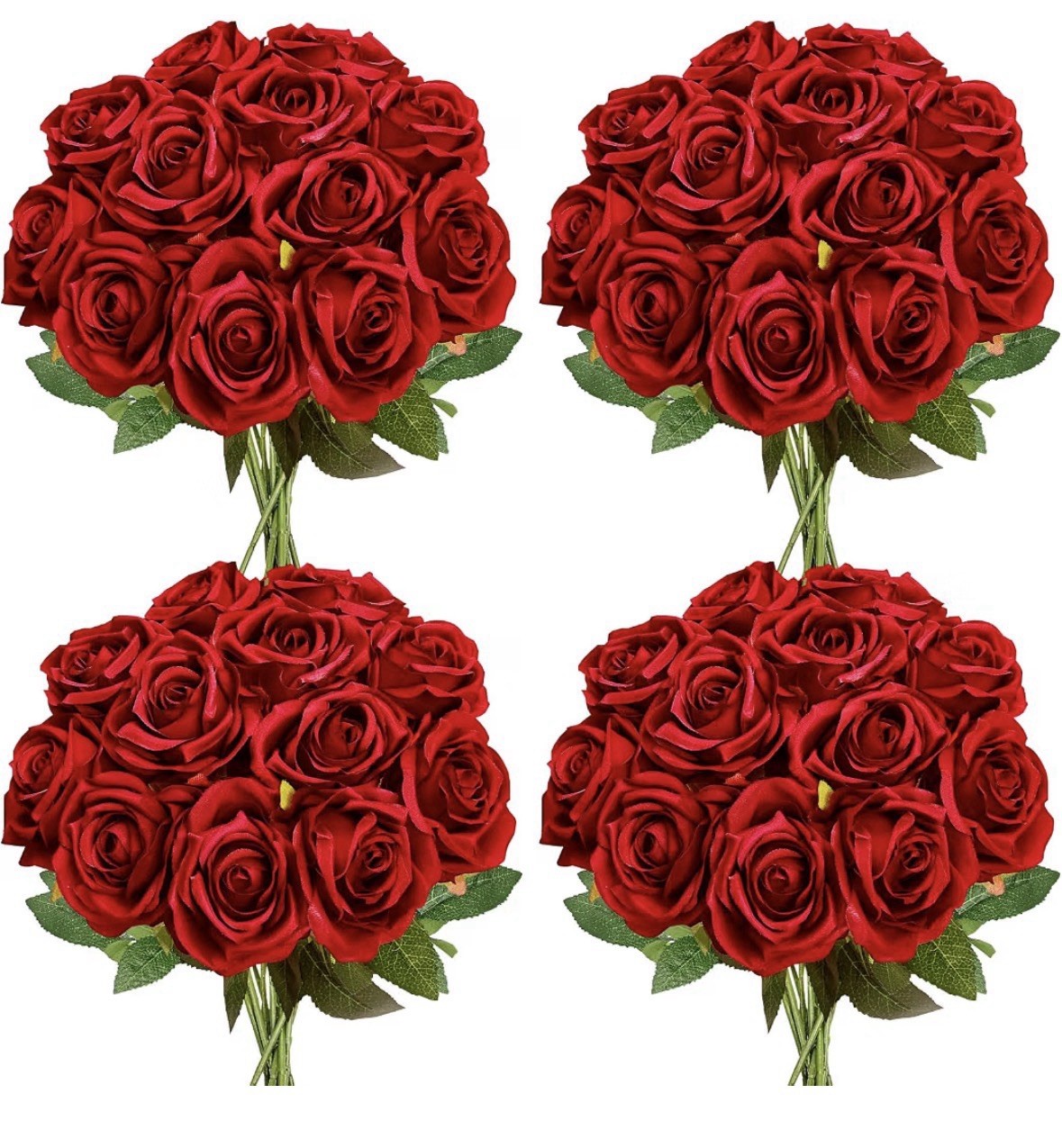 48pcs Red Roses Artificial Flowers,Realistic Long Stem Fake Silk Roses Bouquet
