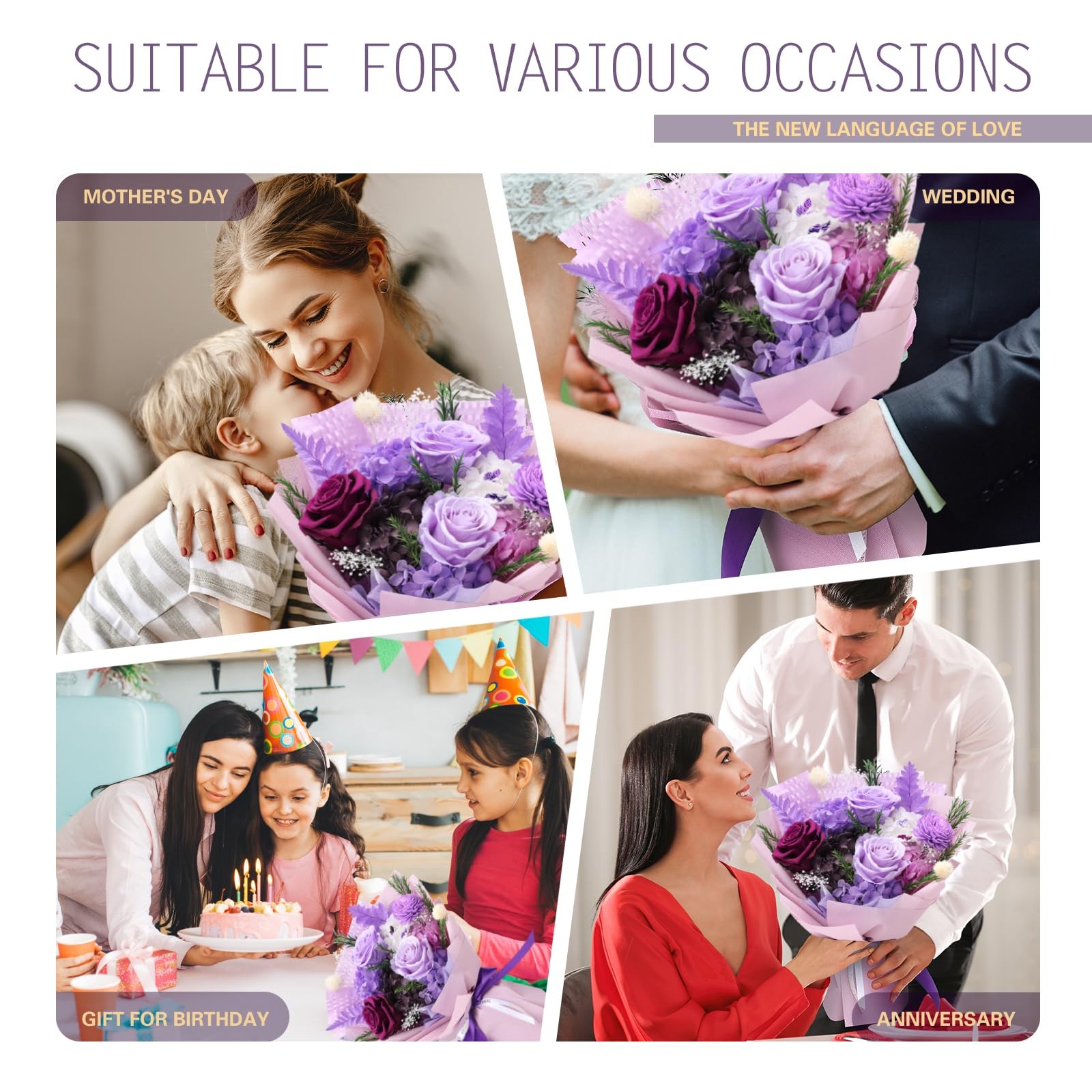 Preserved Flowers for Delivery, Mothers Day Purple Flower Bouquets with Neckl…