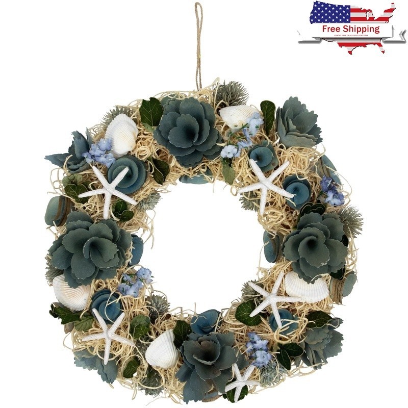 Coastal Decor Wreath Seashell Starfish Wooden Floral Indoor Decoration 12 Inch