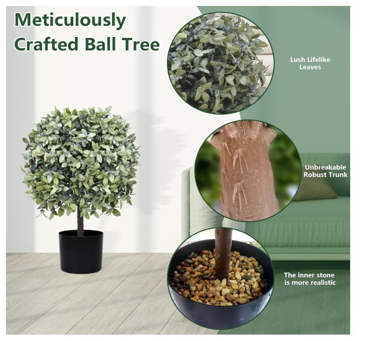 Topiary Trees Artificial Indoor or Outdoor Set of 2 Faux Shrub Plants 23″ T,13″D