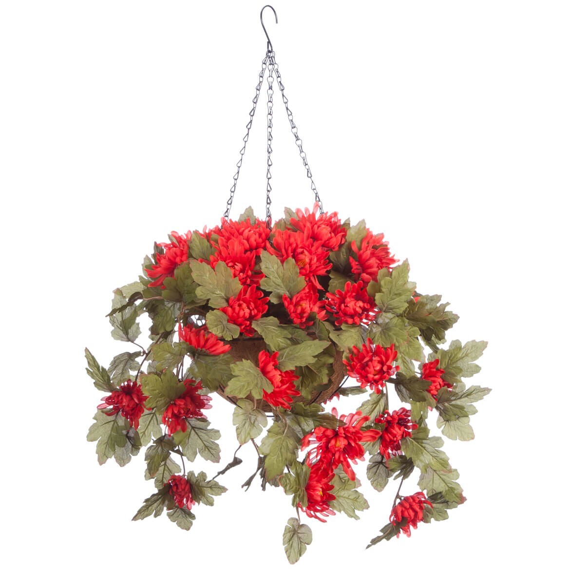Large Artificial Red Mums Indoor/Outdoor Hanging Planter Basket