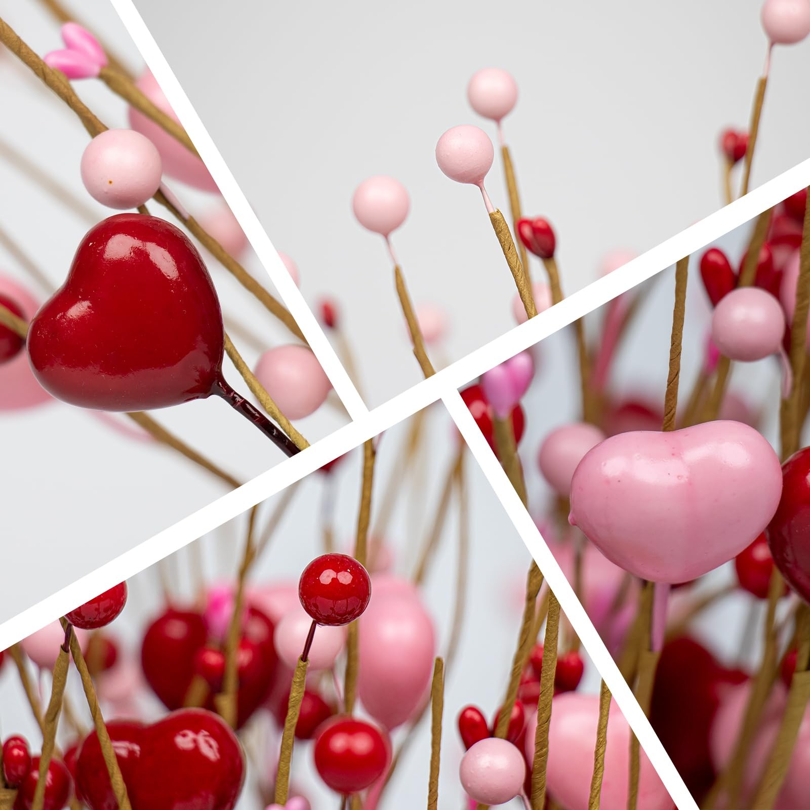 Pink Heart Decorations 24 Pack Red Heart Picks 17 Inch Pink Red Stems for Wed…