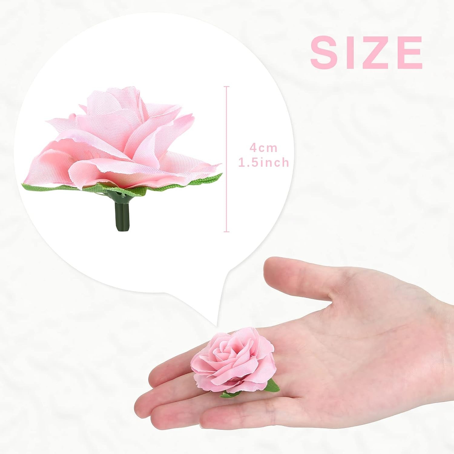 50pcs Pink Roses Artificial Flowers Bulk, 1.6″ Small Silk Fake Roses Flower