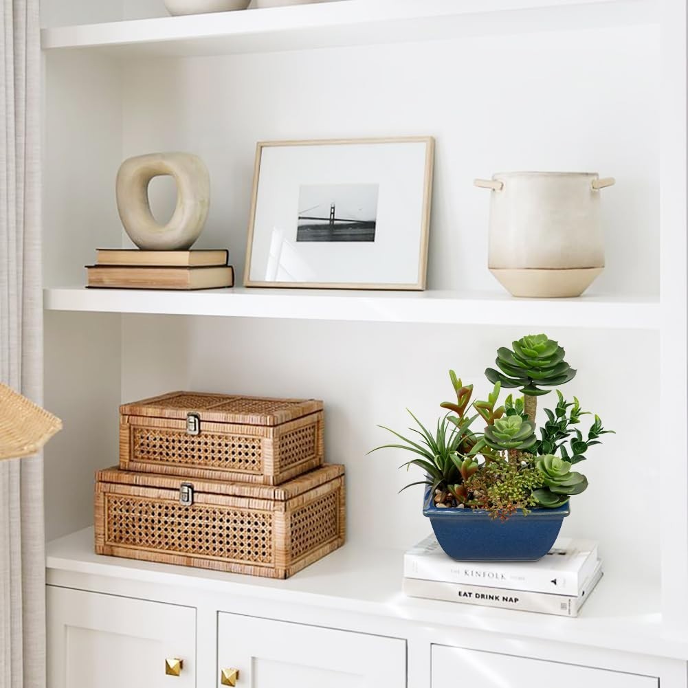 Assorted Small Faux Succulents in Glazed Ceramic Pots – Perfect Desk & Home Deco