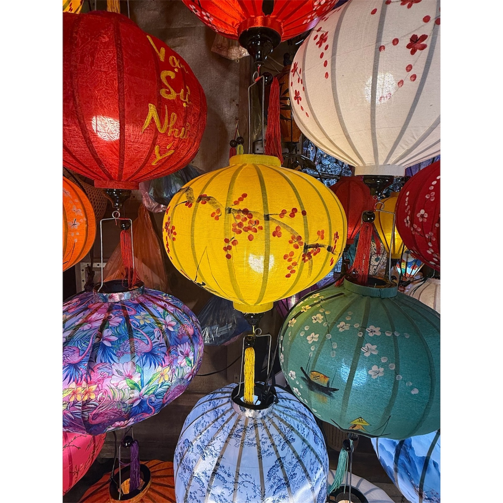 18″ Hand Painted yellow Silk Lantern Vietnamese Hanging Lamp Shade Wedding Party