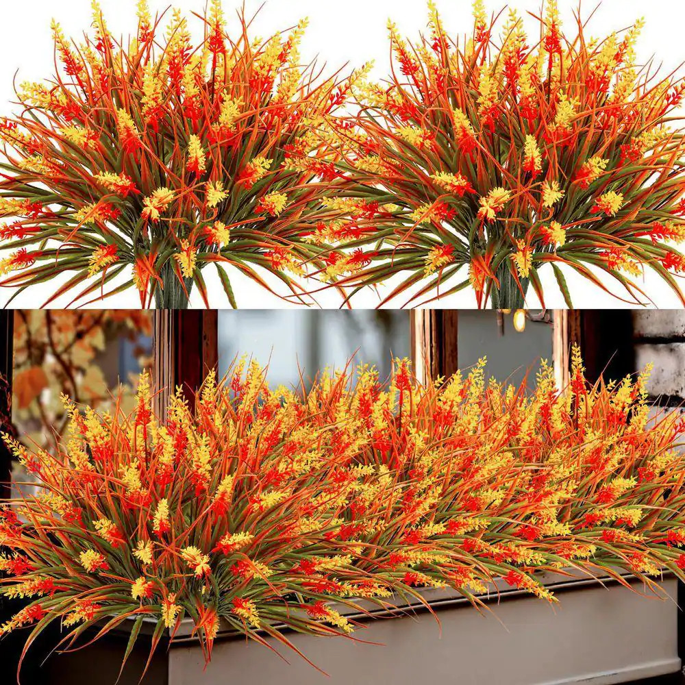 14.2 In. 24-Bundles Orange Artificial Lavender UV Resistant Plastic Faux Flowers