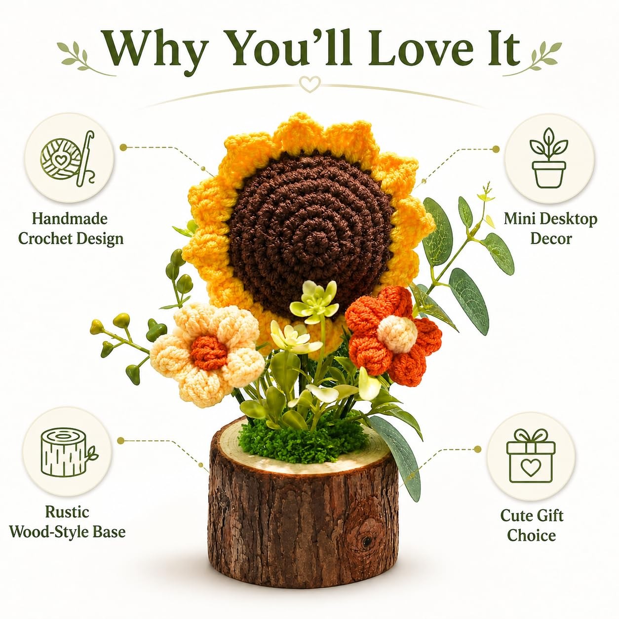 Handmade Crochet Knitted Sunflower Bouquet Creative Knitted Potted Plant Mini…