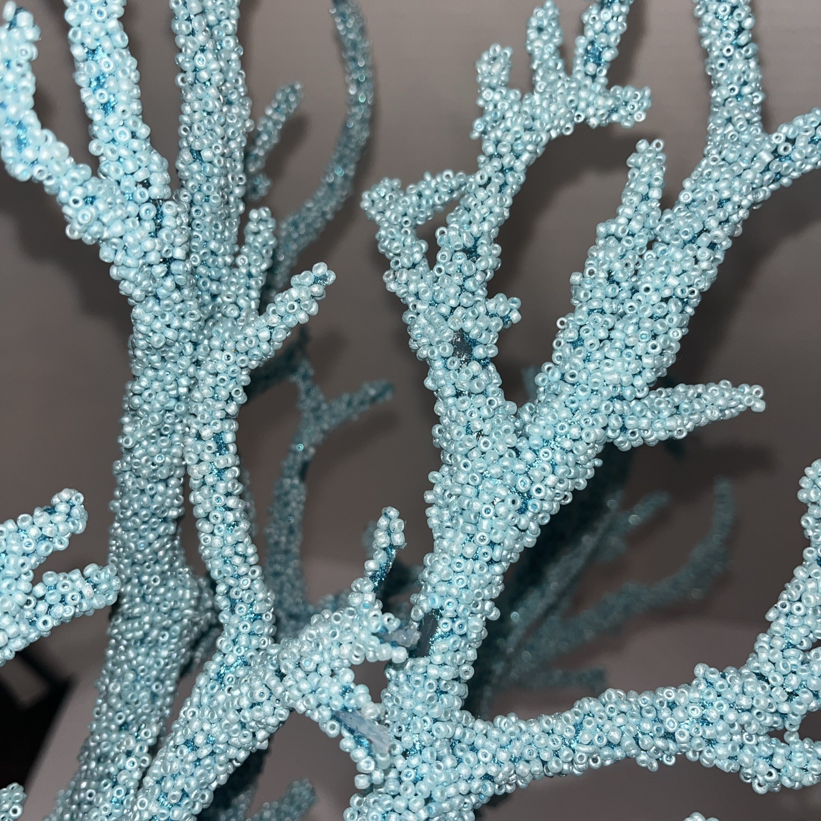 Lot Of 3 Glittered Beaded Twig Branch Spray Blue Coral Nautical Branch Florals
