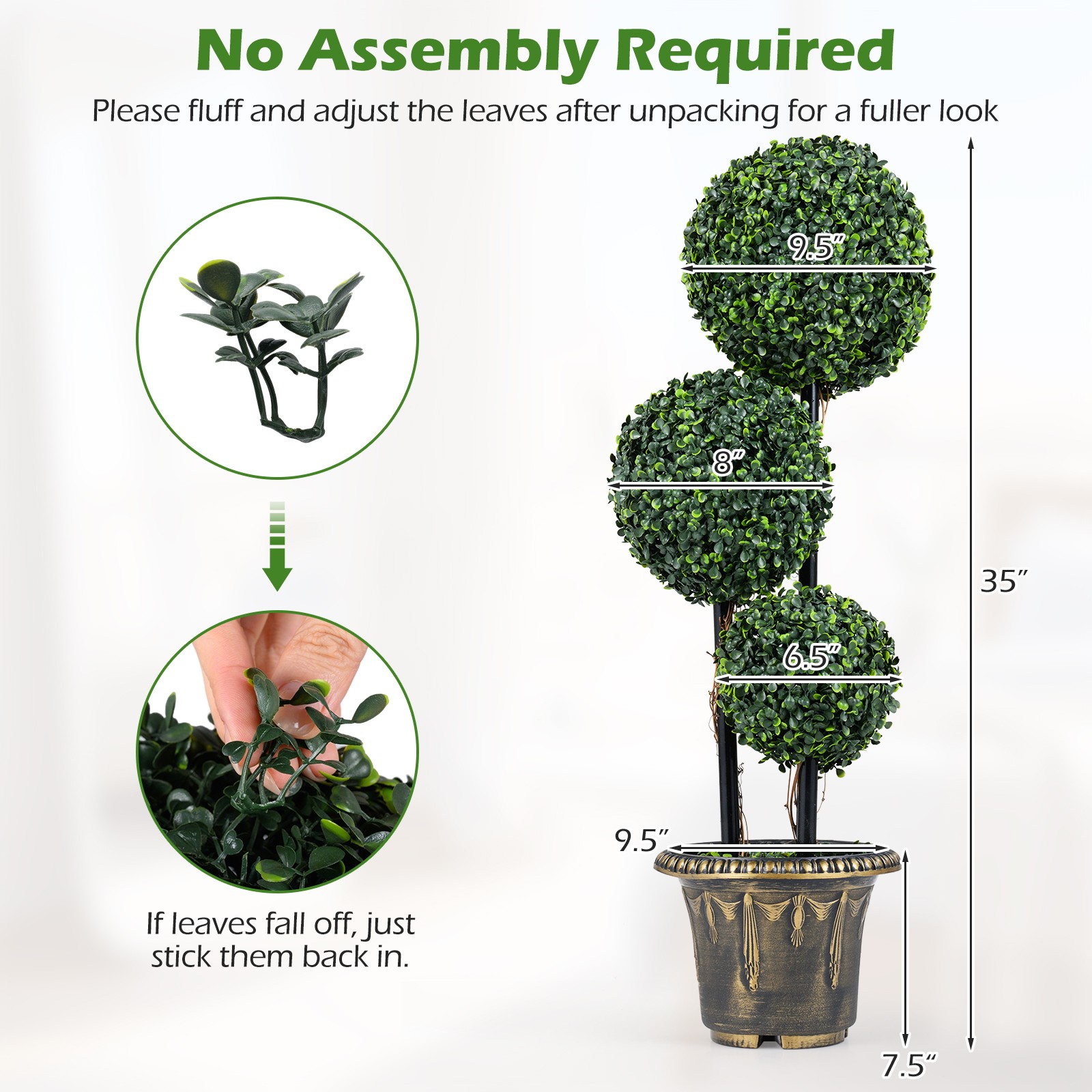 2PCS 3 FT Artificial Boxwood Topiary Tree, Sun-Protective Triple Ball Shrubs