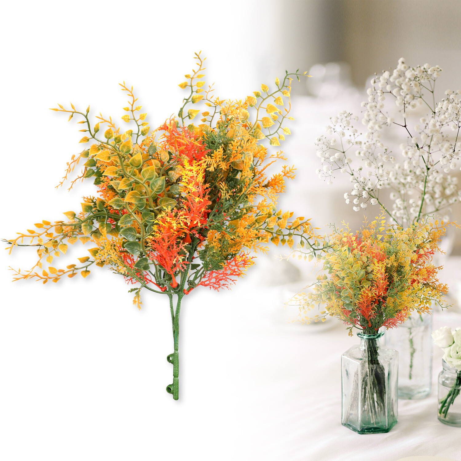 Patio Artificial Flowers 10.5″ Fake Plants Bushes Adjustable Outdoor Orange