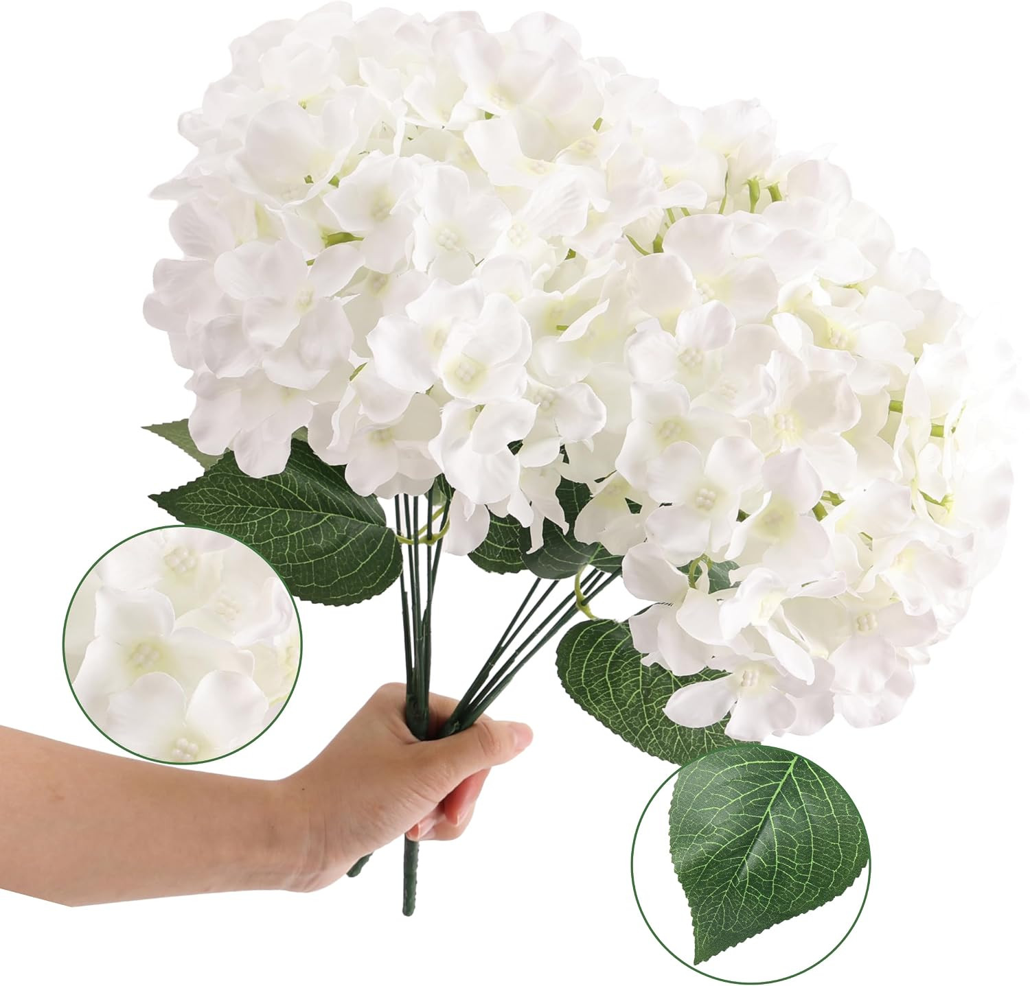 12 Bundles Hydrangea Artificial Flowers for Outdoors and Indoor, UV Resistant Wh