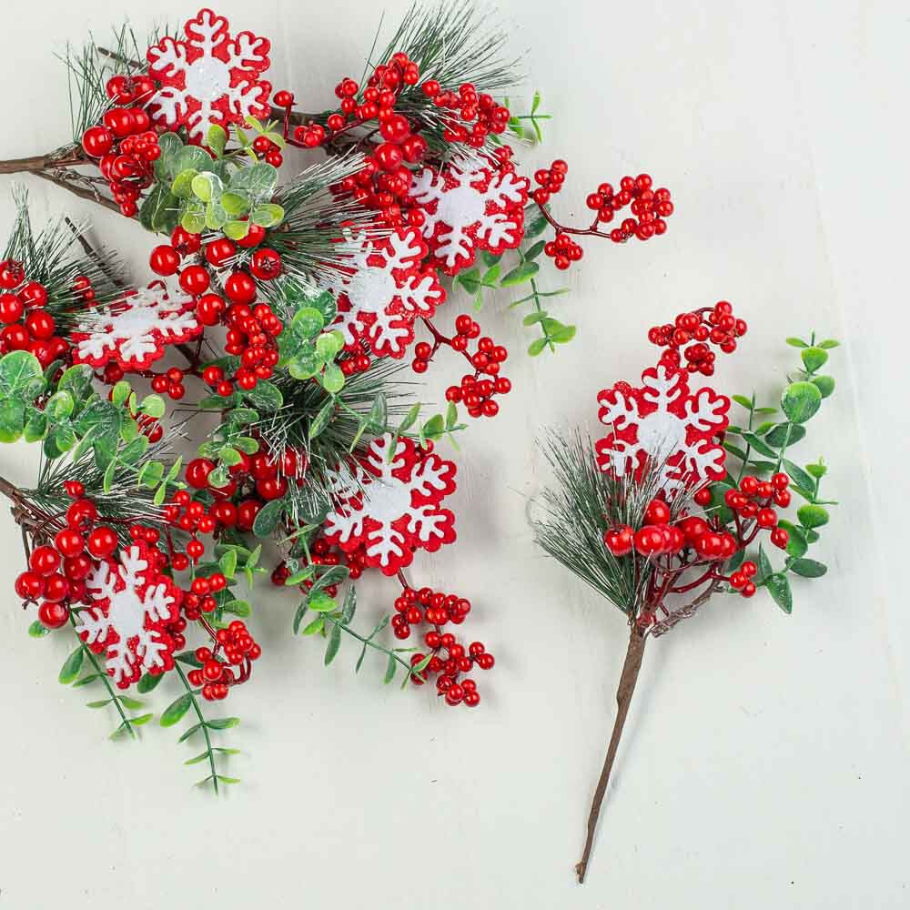 Package of 12 Artificial Berry and Snowflake 10″ Winter Floral Picks