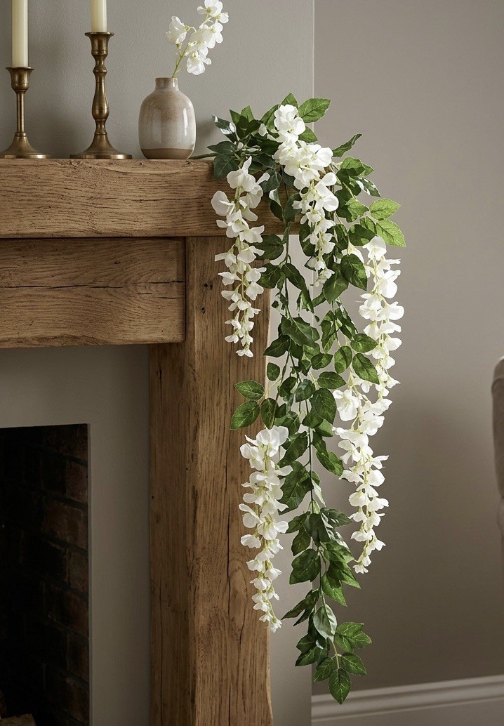 Bulk Lot of 15 Artificial Ivy & White Wisteria Flower Garlands-7.5 Feet Each
