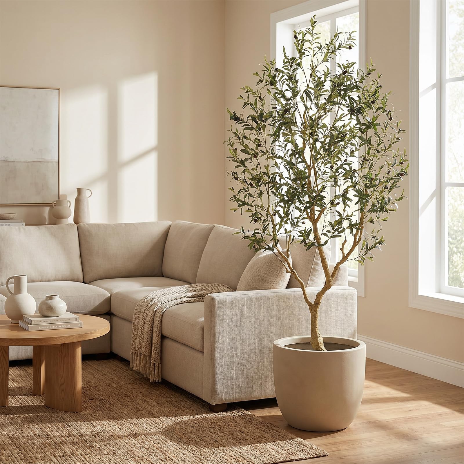 Olive Trees Artificial Indoor, 7FT Faux Olive Tree with Lifelike Branches and…