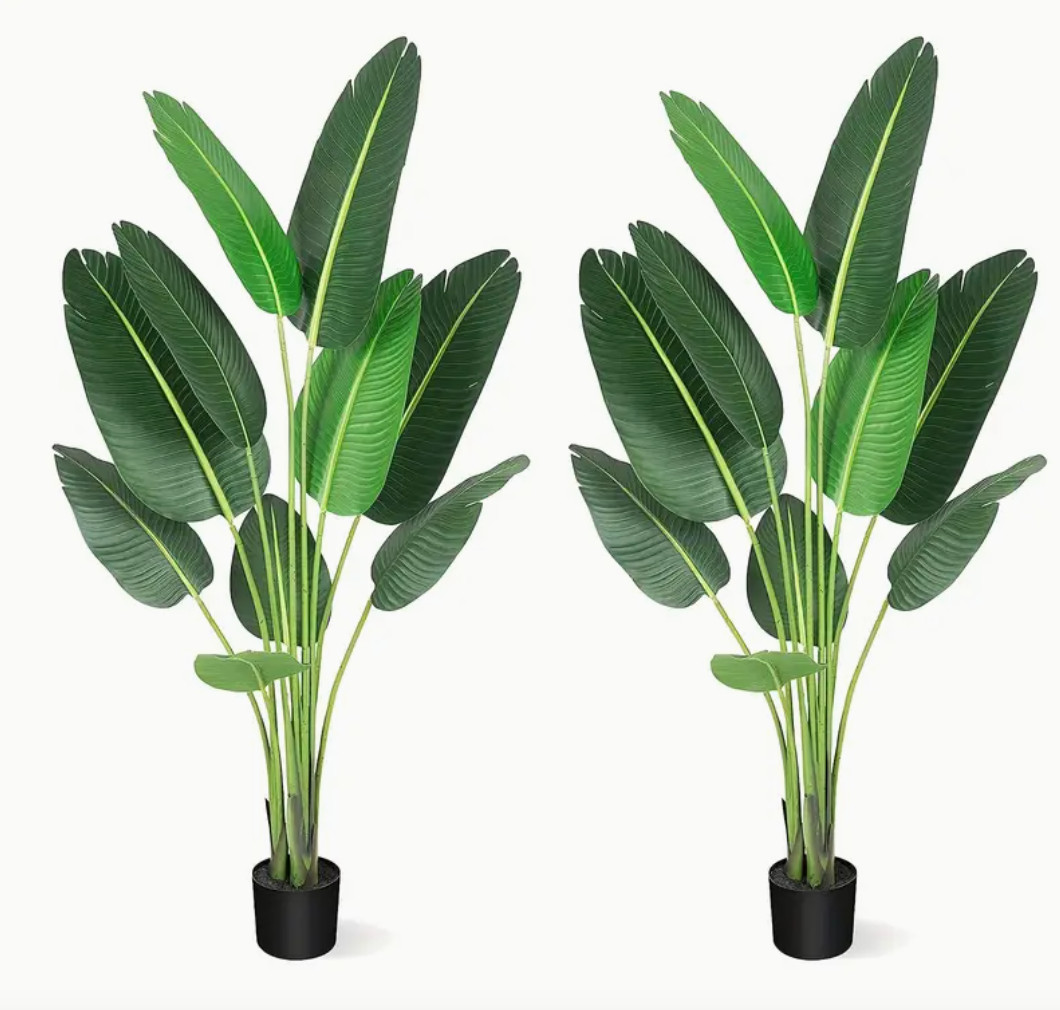 Set of 2 Artificial Plants 5 Feet Tall Faux Palm Fern Trees Bird of Paradise NEW