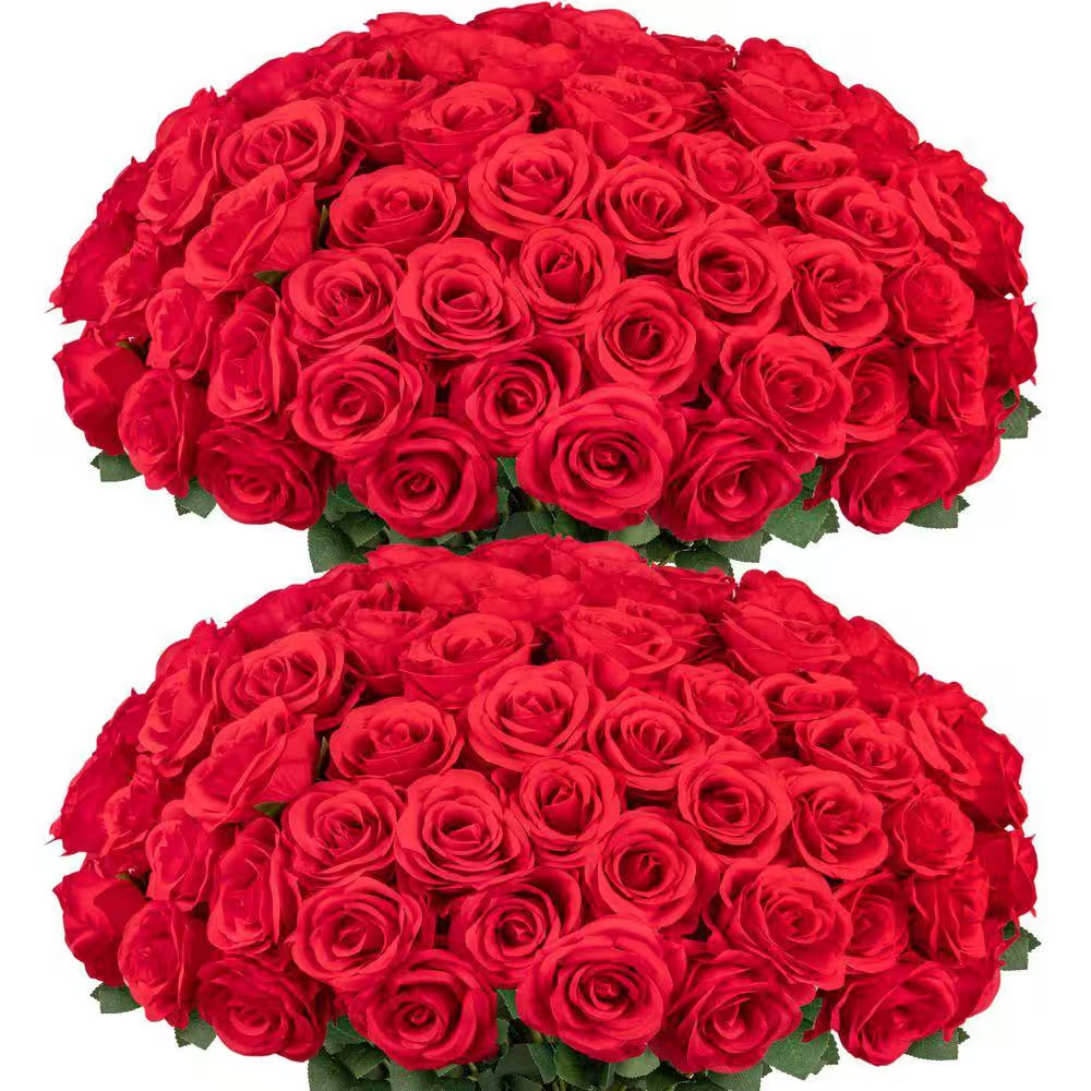 17.7 In. 50 Piece Red Indoor Artificial Roses Silk Flowers for Valentines Weddin