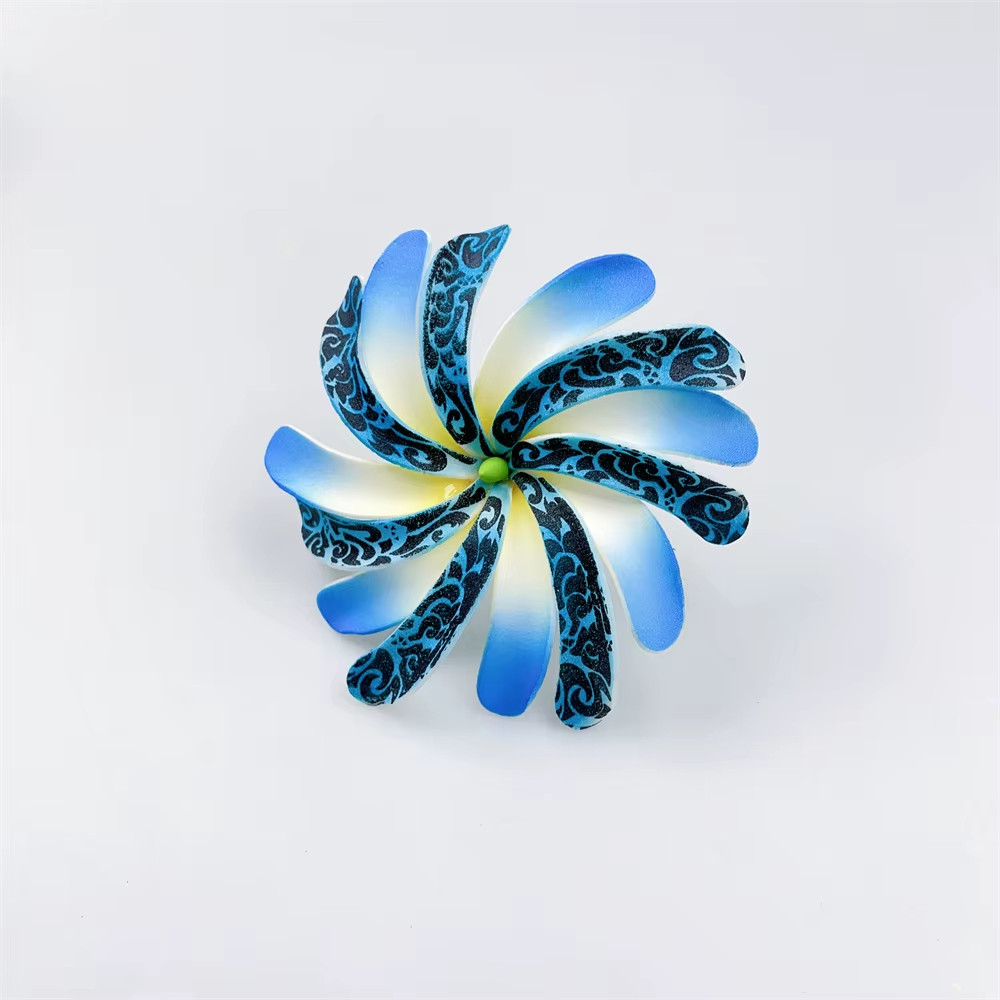 10pcs Tahitian Flowers With Green Core And Stem Hair Side Flower Hairstyle Pins