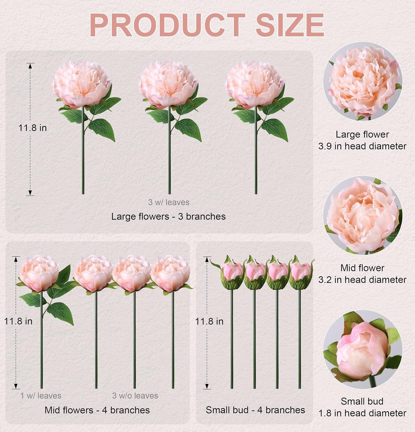 Customizable Silk Peony Arrangement – 11 Light Pink Branches for Any Occasion