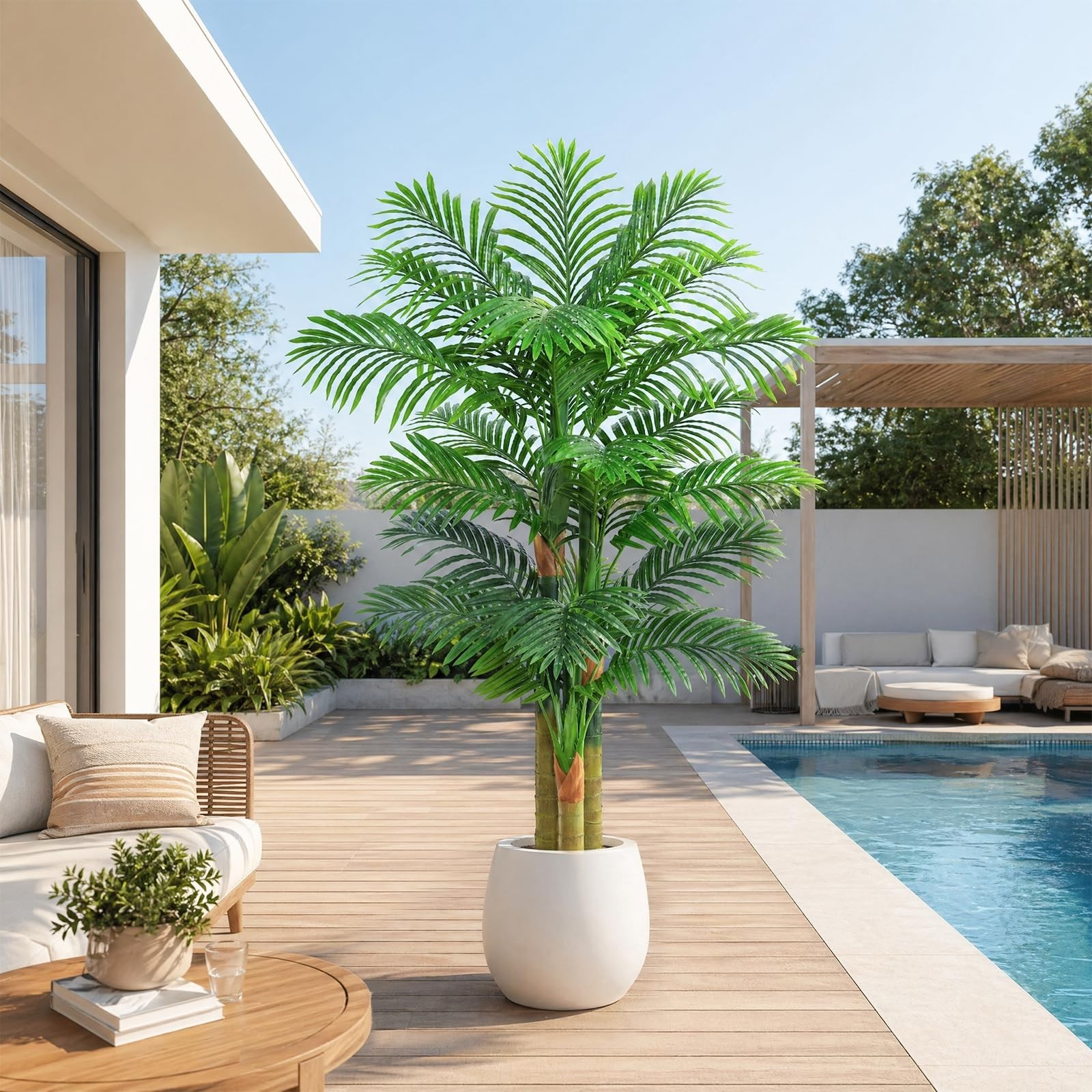 5FT Artificial Golden Cane Palm Tree, UV Resistant Faux Palm Plant with Reali…