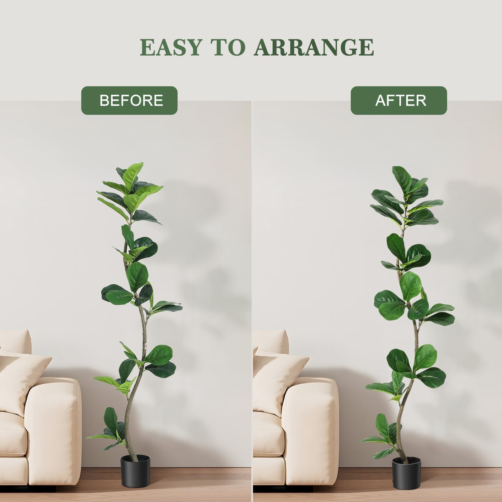 Artificial Fiddle Leaf Fig Tree – 5 ft Fake Plant with Black Nursery Planter,…