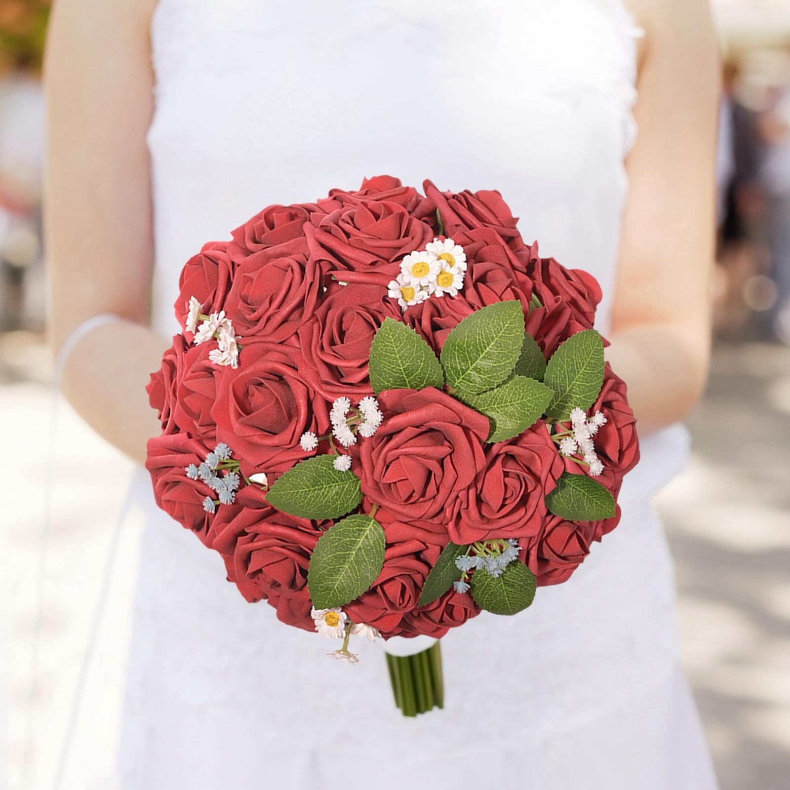 Artificial Flowers Fake Roses Faux Peony Foam Gardenia Combo Red 50 PCS DIY