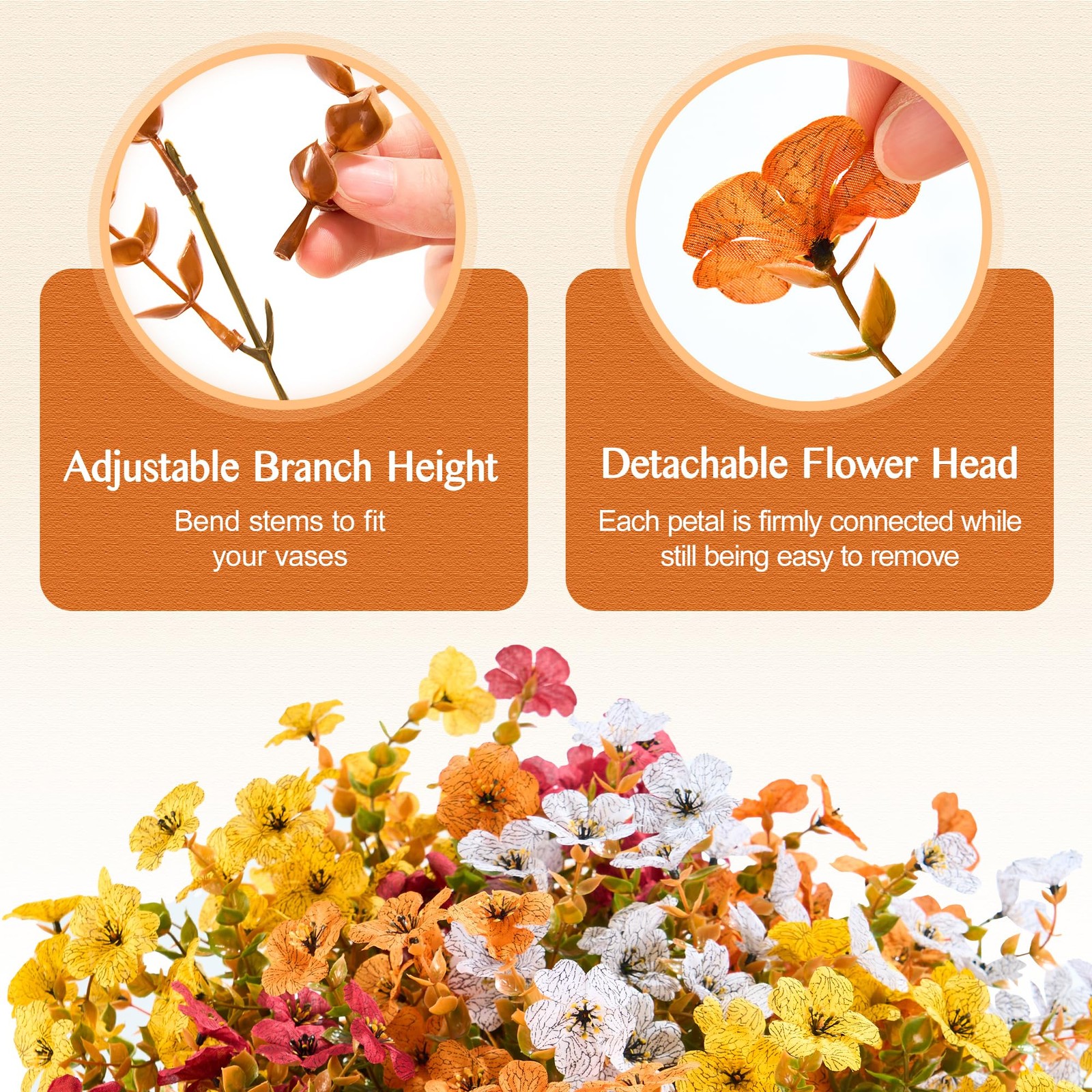 12 Bundles Artificial Fall Flowers, UV-Resistant Faux Plants