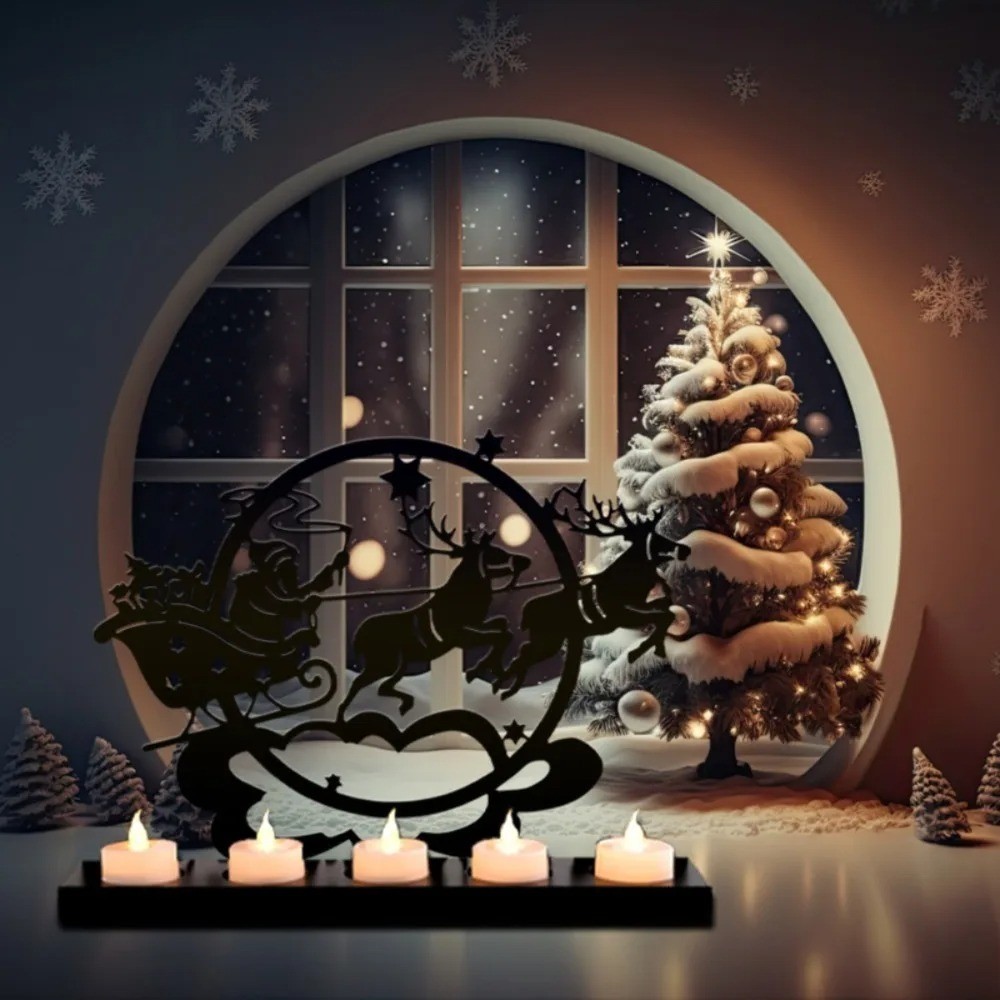Santa Reindeer Metal Candlestick Wall Sculpture Exquisite Christmas Gift