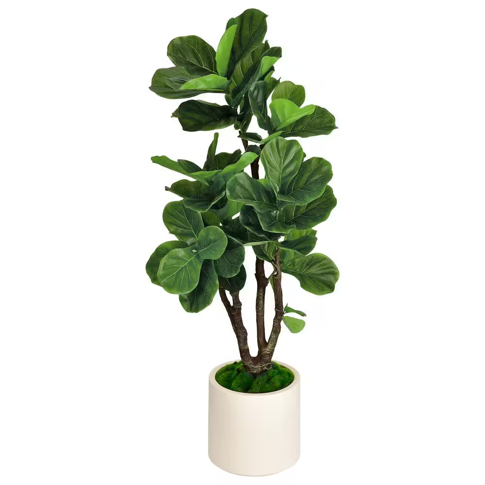 4.5 Ft. Artificial Fiddle Leaf Fig Tree in White Decor Pot, Faux Green Plant Ind