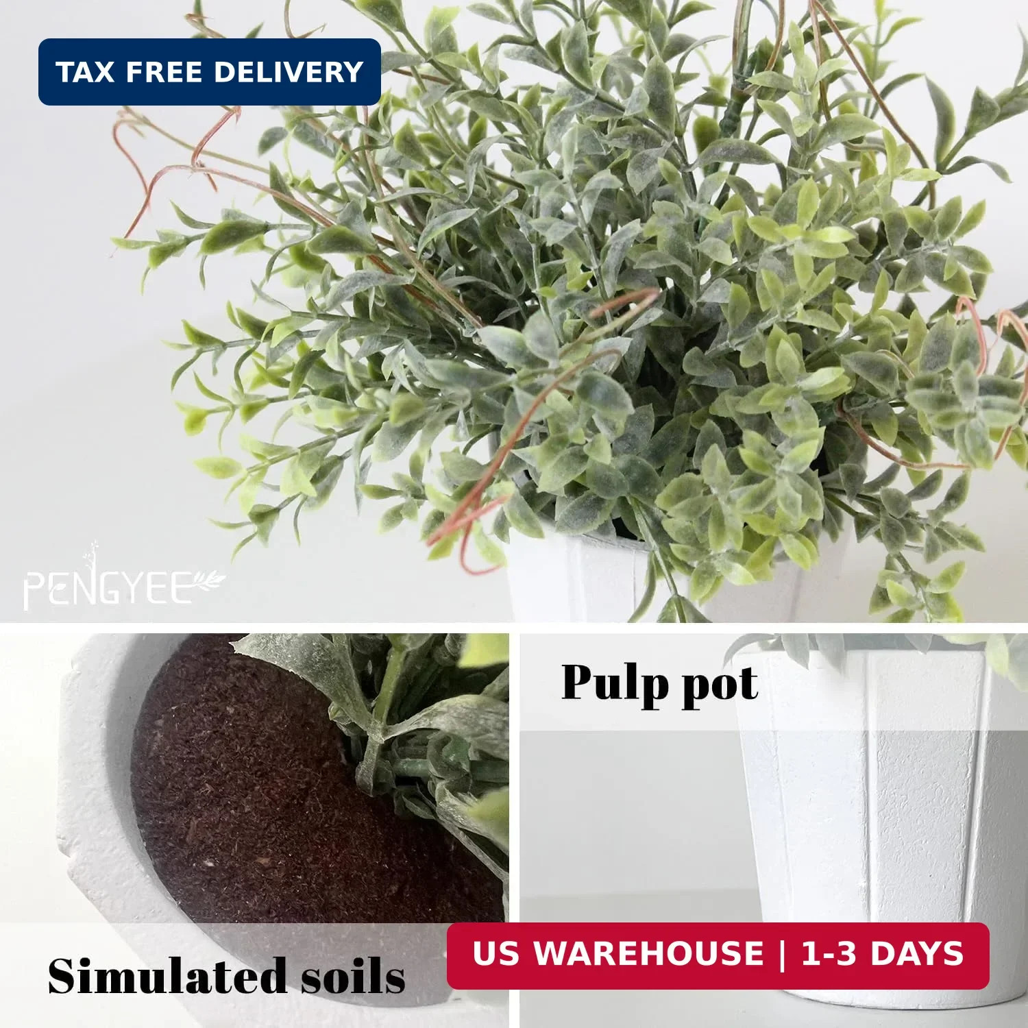 4 Pack Small Fake Plants in White Pulp Pot for Home Decor | Artificial Plants In