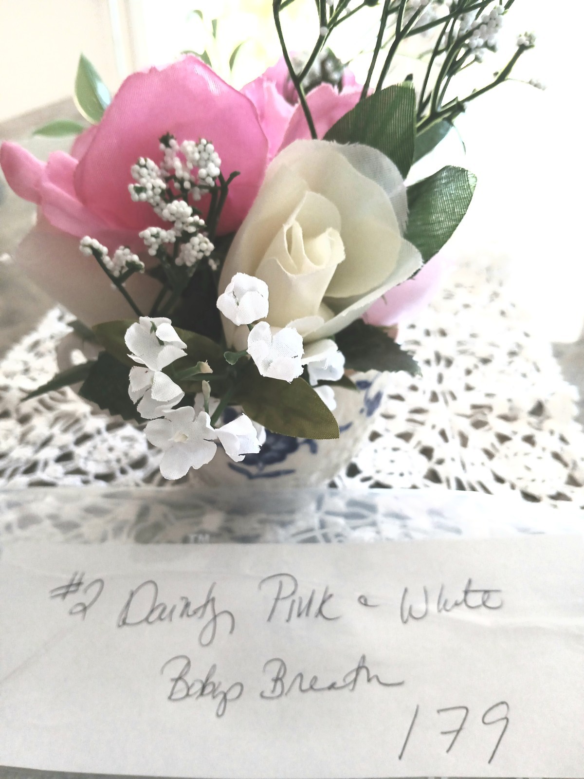 Dainty Pink White Roses Floral Arrangement Tea Party Cup POP-IN Birthday Bridal