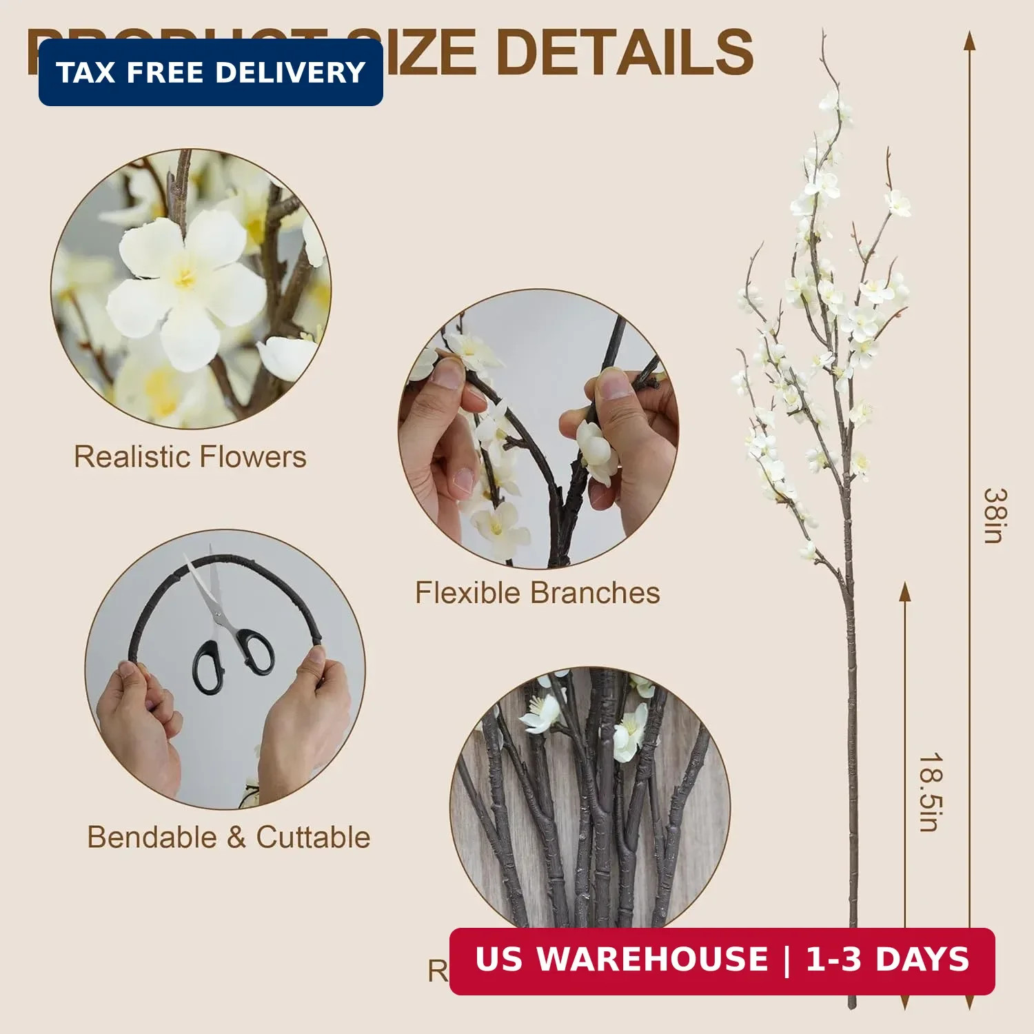 4Pcs Cherry Blossom Branches 39 Inch Artificial Cherry Blossom Decor for Spring