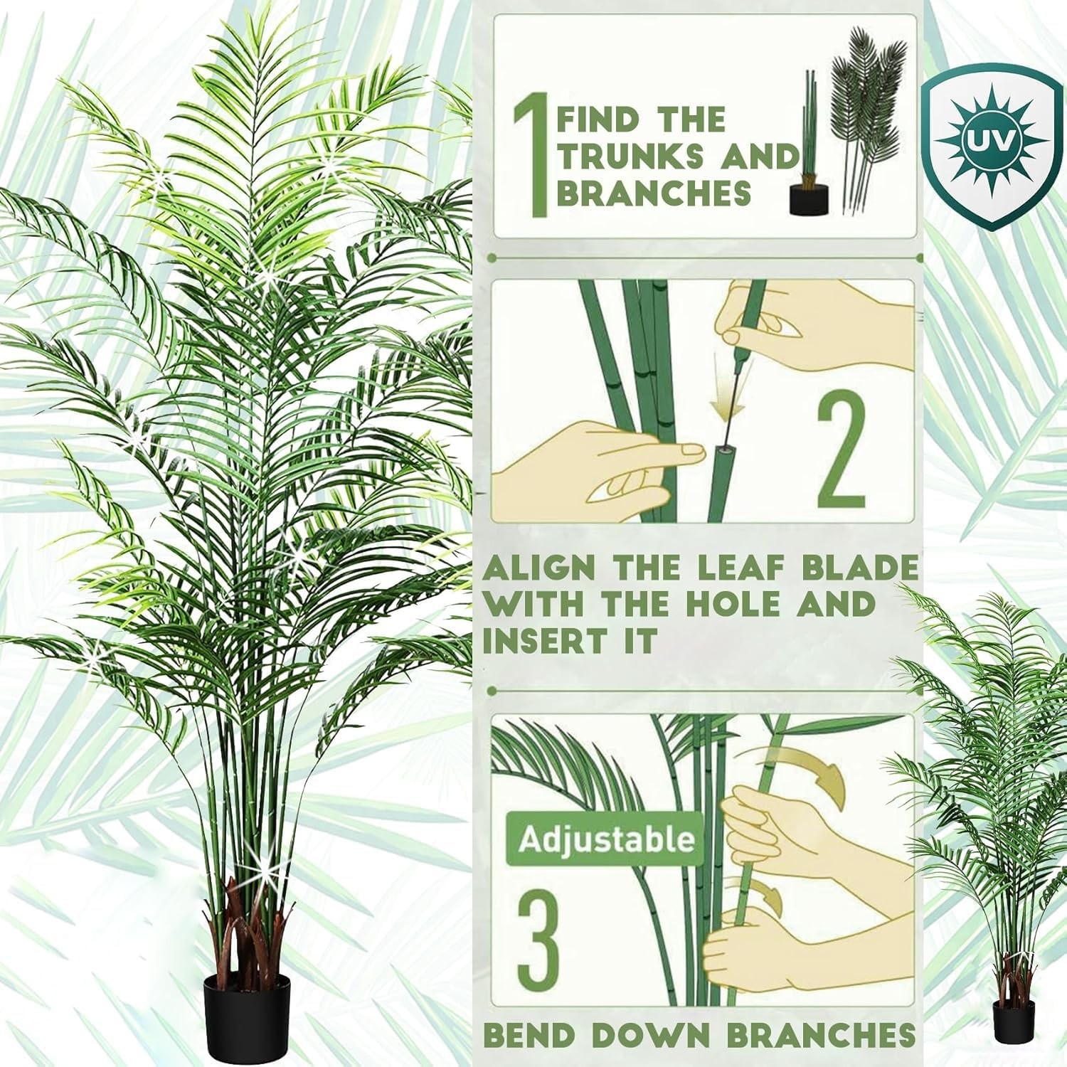6ft Tall Artificial Areca Palm Trees – Set of 2 | 19-Trunk Real Touch Fake Pa…
