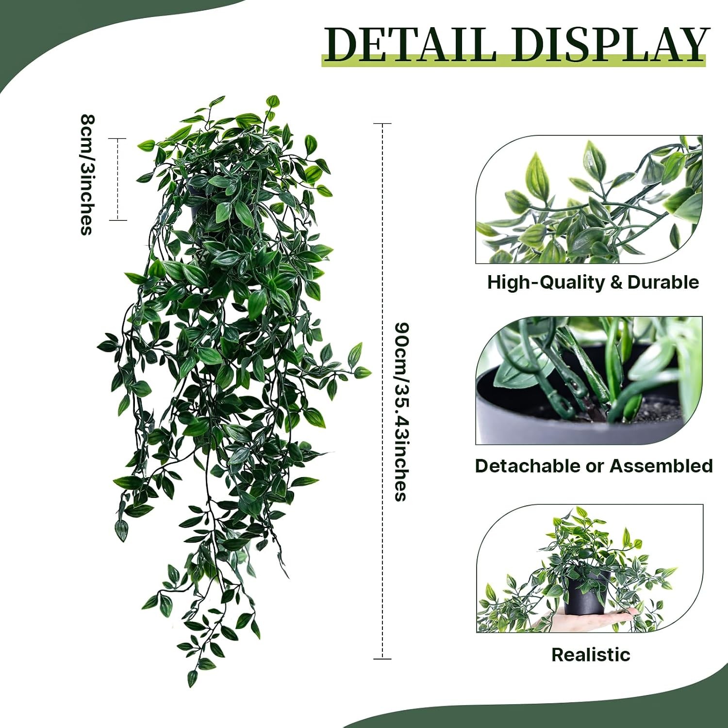 Artificial Hanging Plants for Shelf, Fake Potted Greenery 1-Pack Faux Mandala
