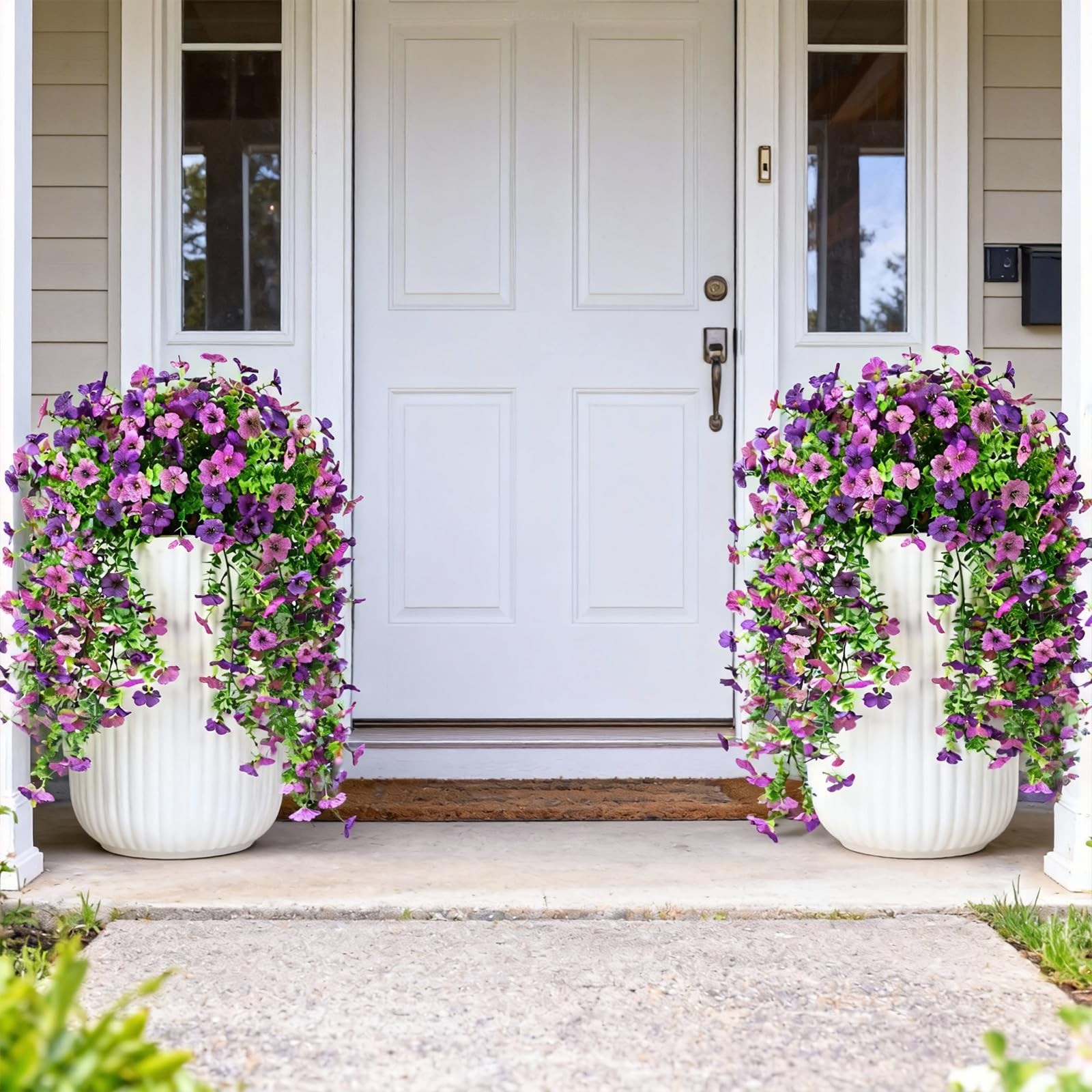 Artificial Flowers for Outdoors, 2PCS Spring Floral Arrangements with Faux Si…