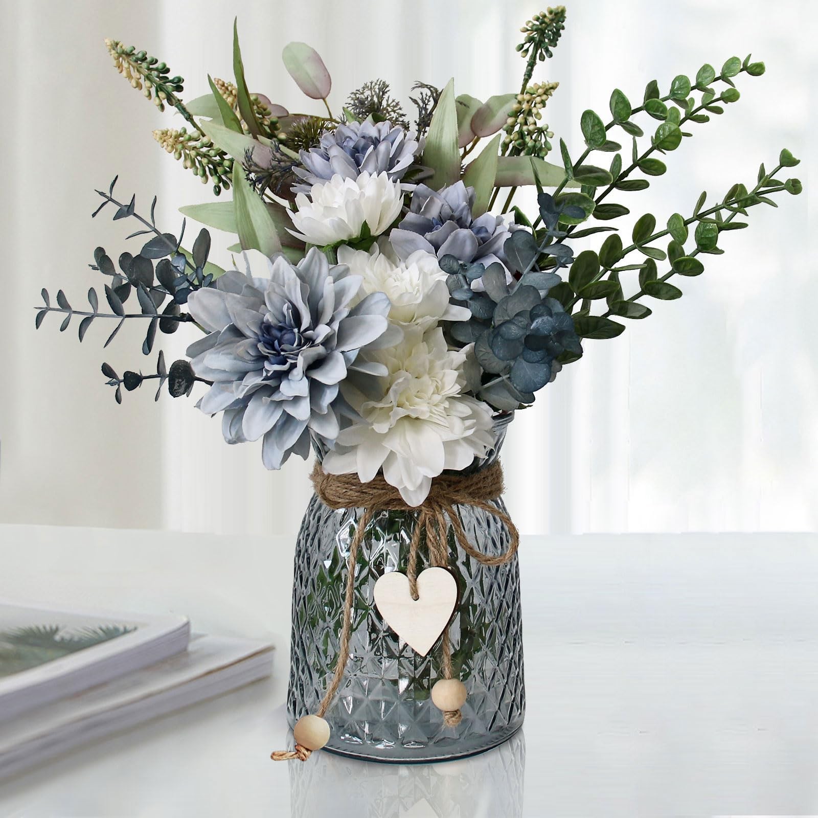 Fake Flowers Vase Faux Table Centerpieces Dining Room Kitchen Coffee Decor