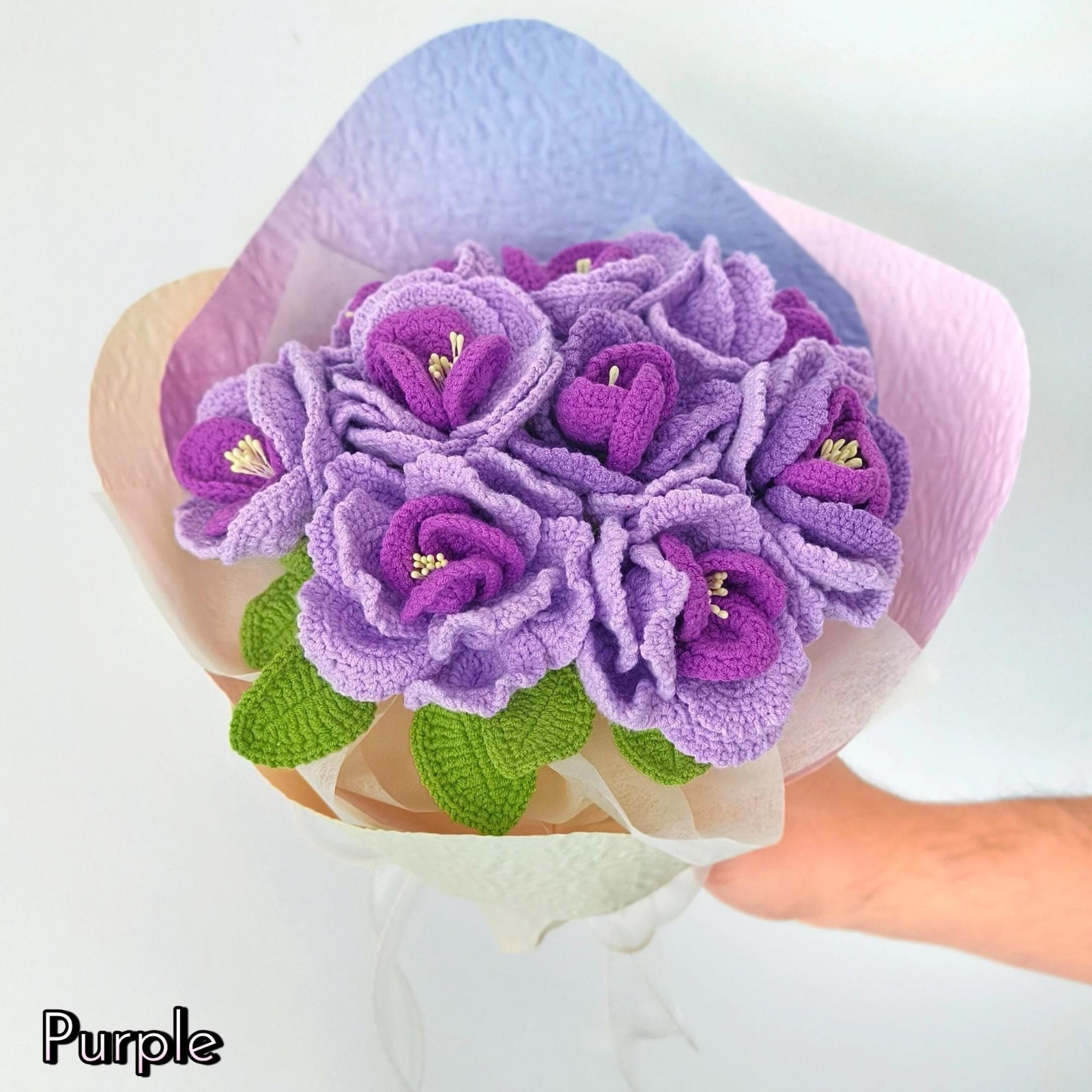 Purple Crochet Flower Bouquet Birthday Mother’s Day Mom Keepsake Flowers Gift