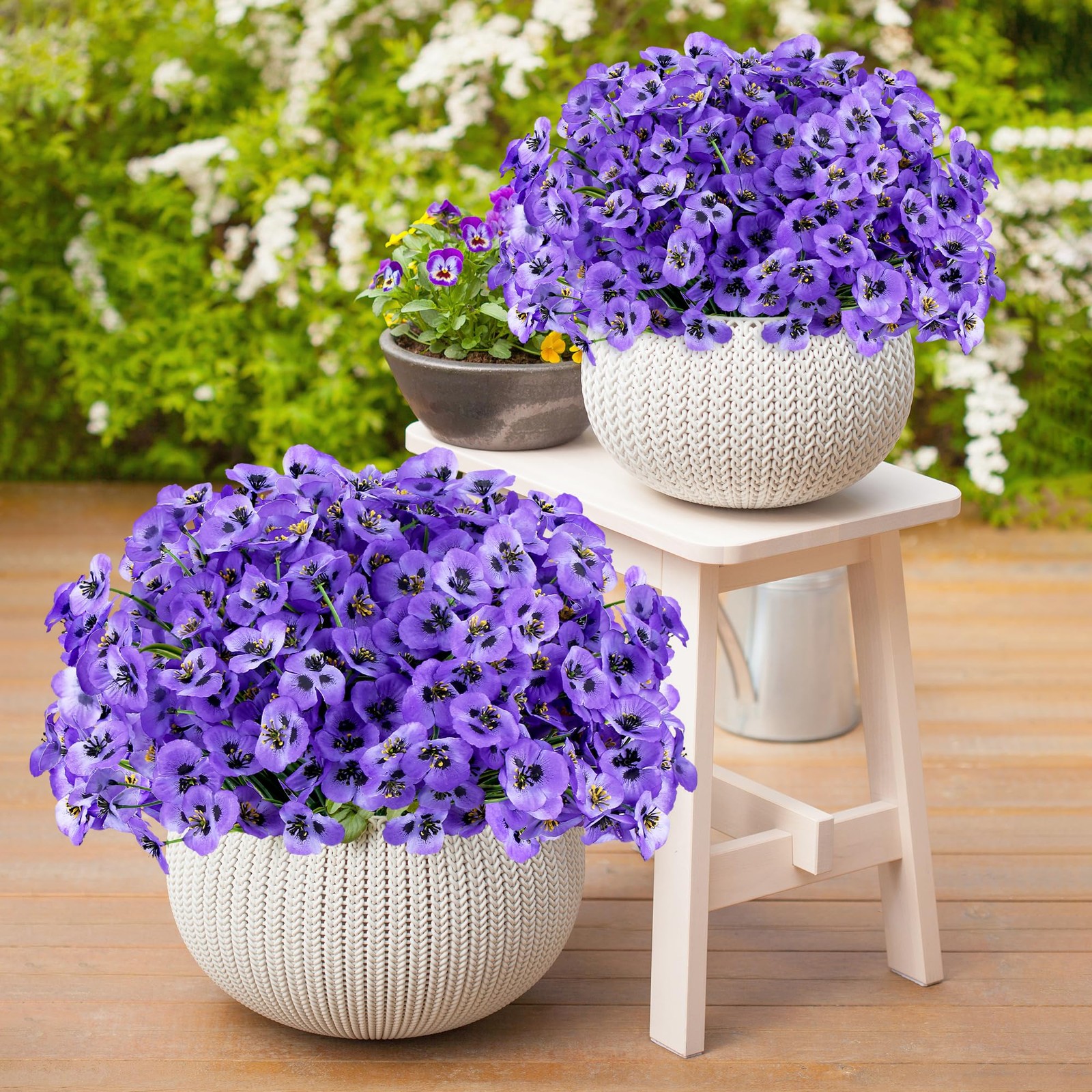 12 Bundles Purple Artificial Flowers Outdoor Pansy Fake Flower Plastic UV Res…