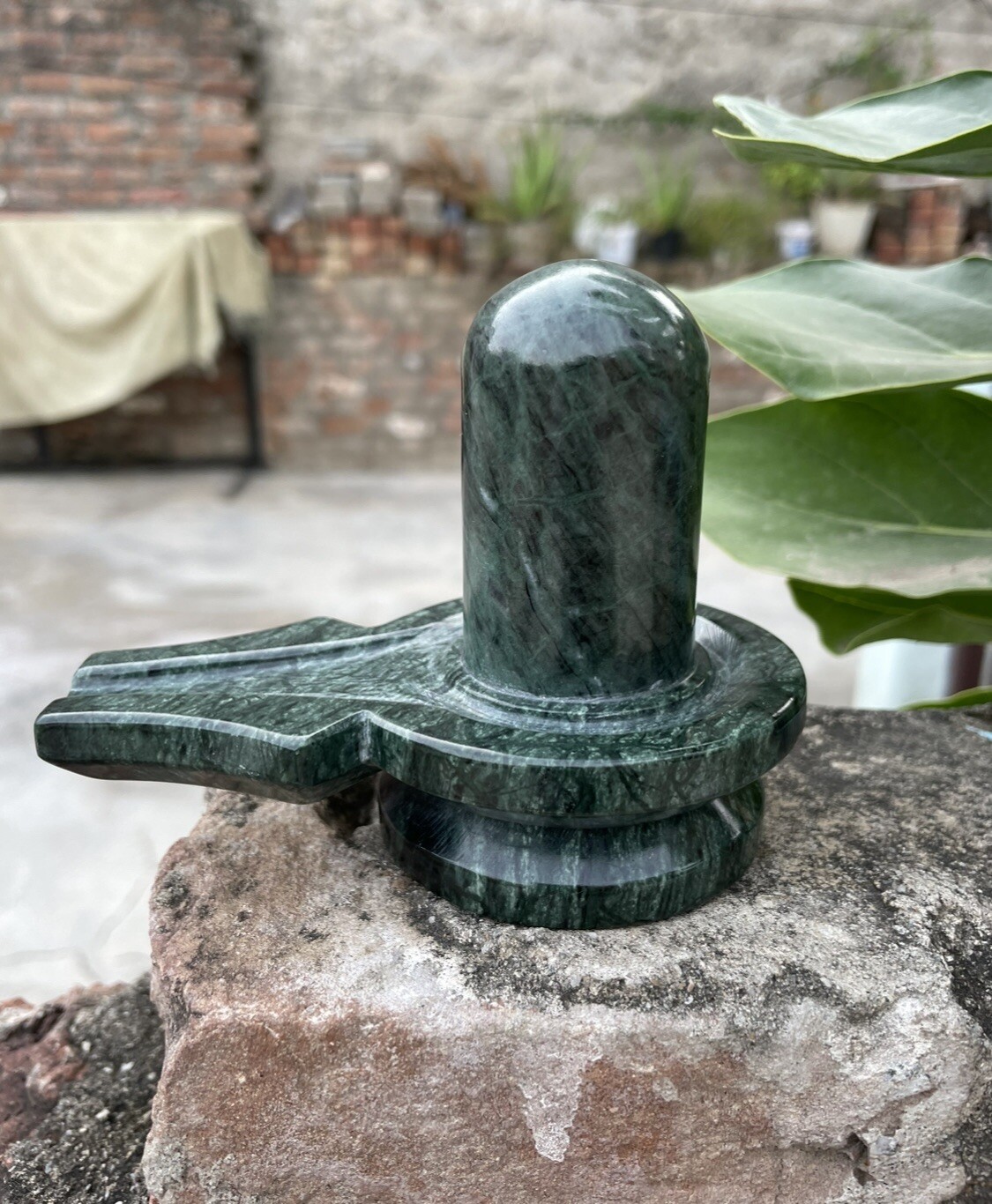 Green Marble Shivling 11 cm, Perfect Shivling For Home Pooja, Ling For Abhishek