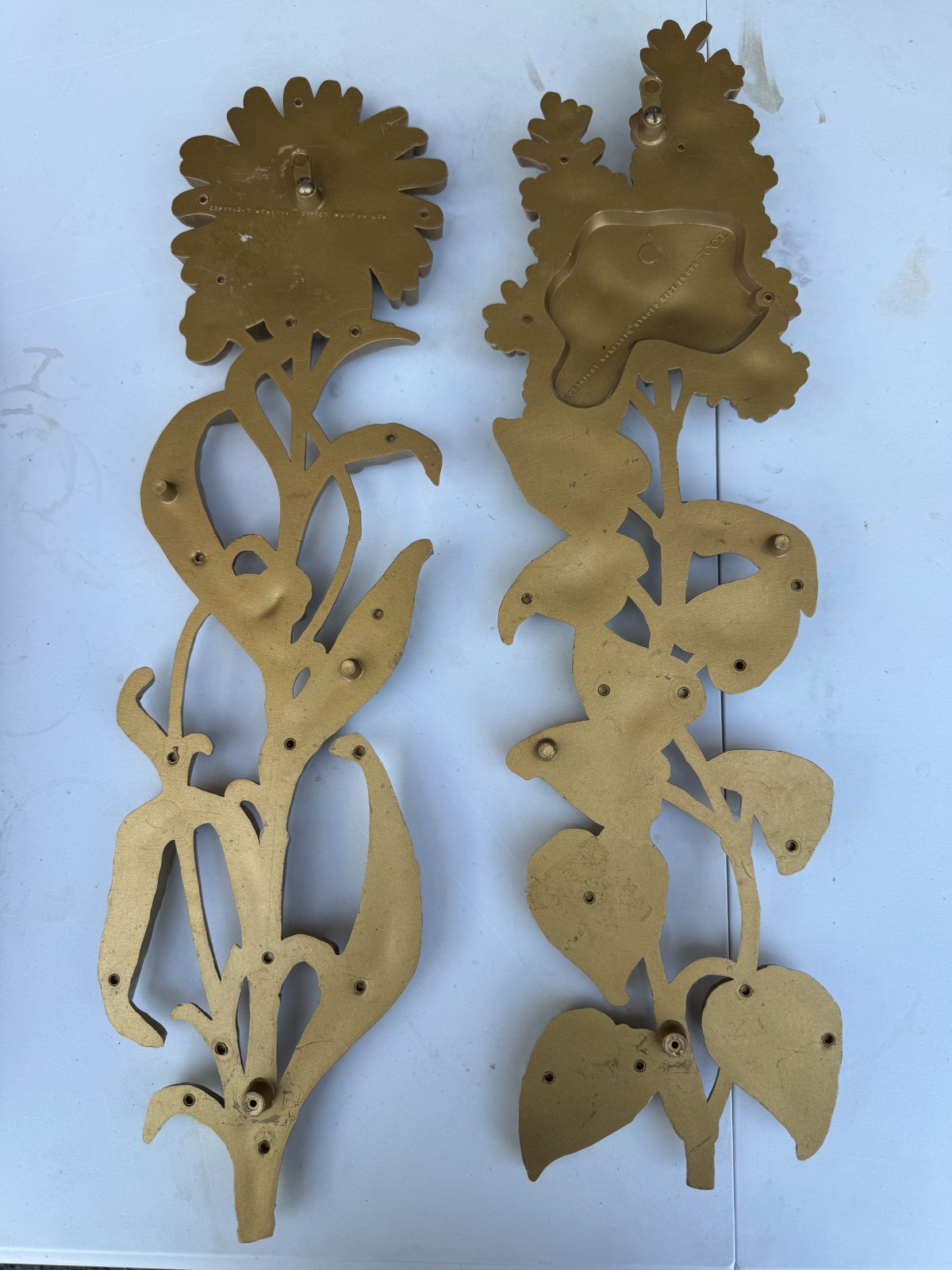 Vintage Syroco Gold Floral Wall Plaques Pair MCM Hollywood Regency 1971 USA